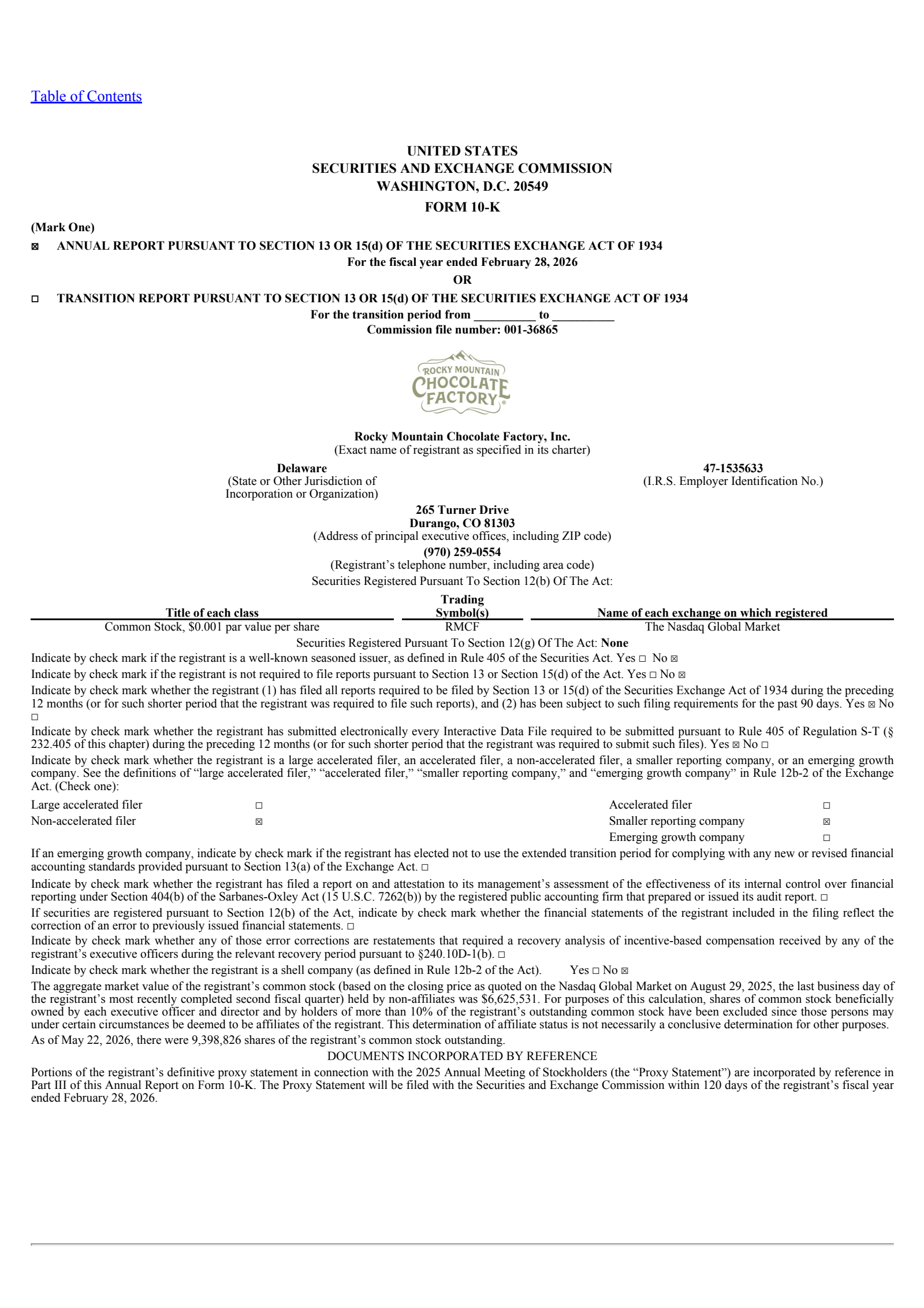 Rocky Mountain Chocolate Factory's Q4 2026 Annual report