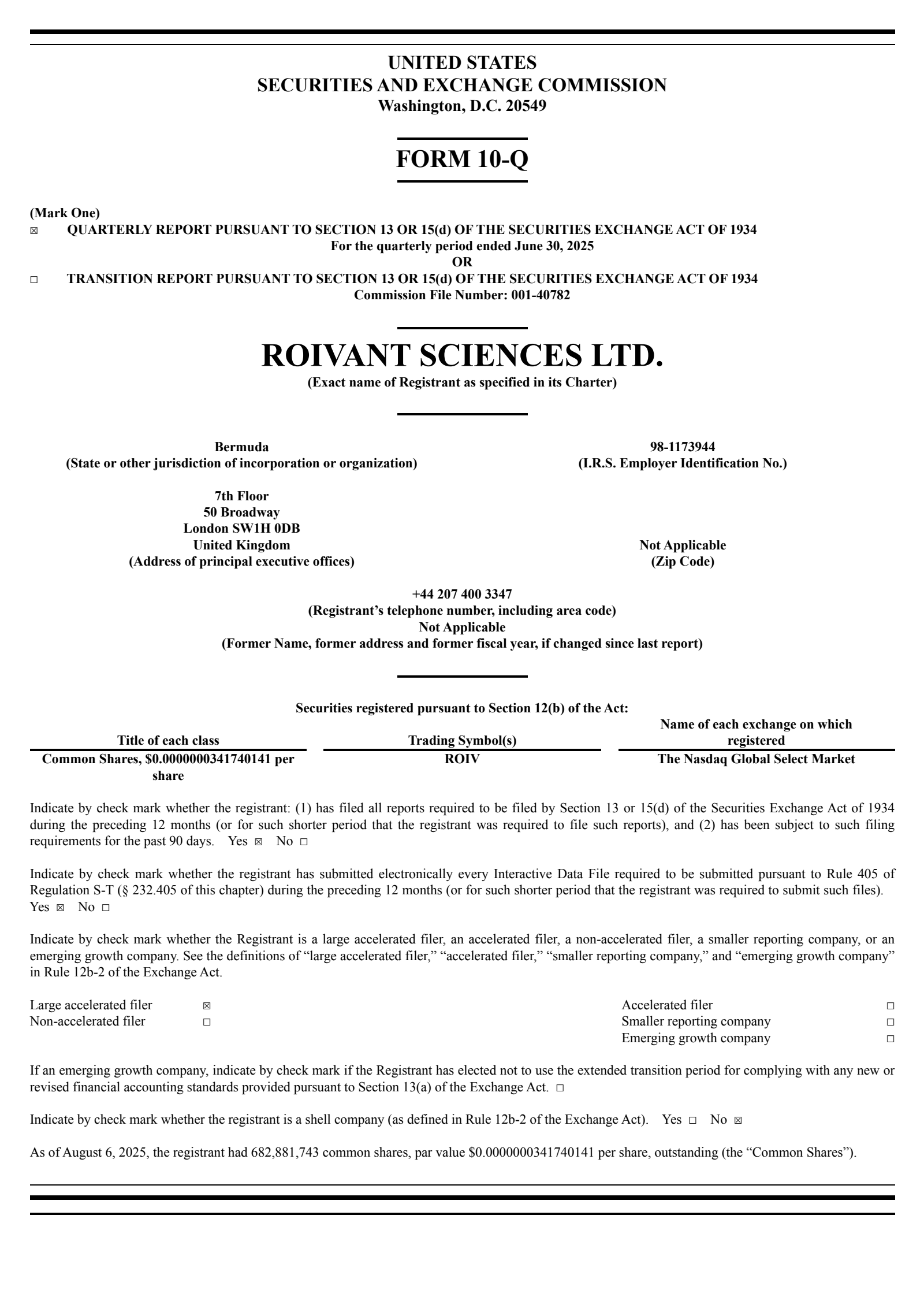 Roivant Sciences' Q1 2026 Quarterly report