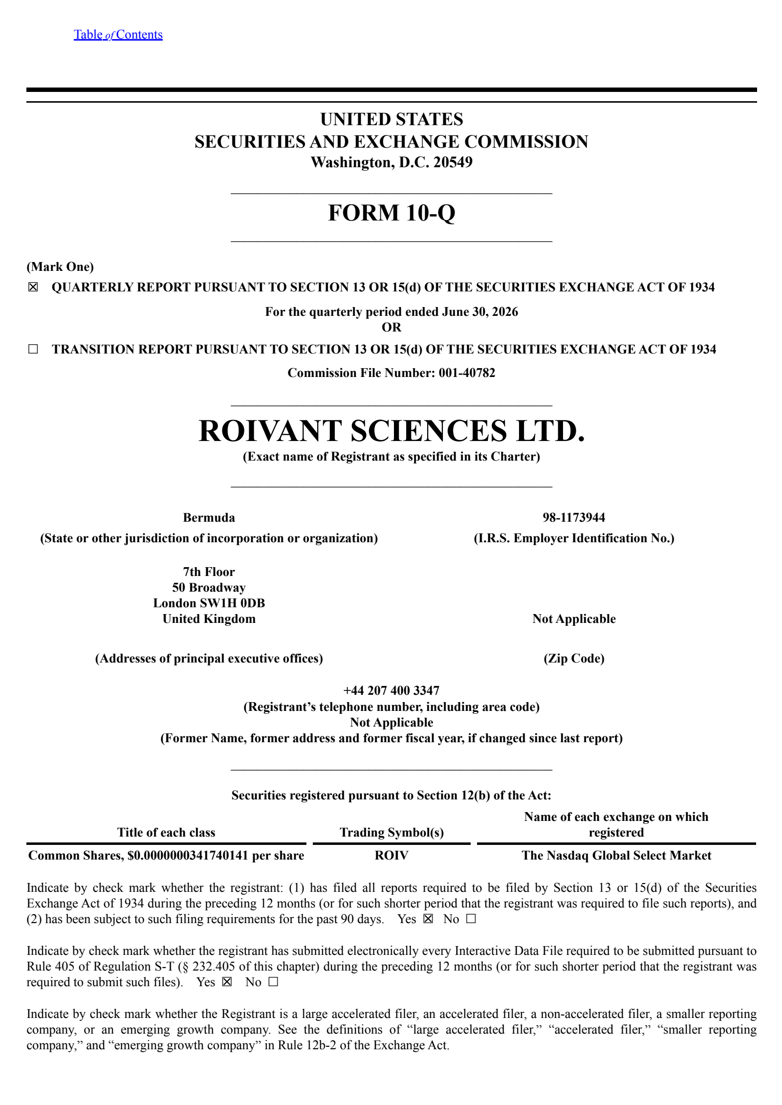 Roivant Sciences' Q1 2027 Quarterly report
