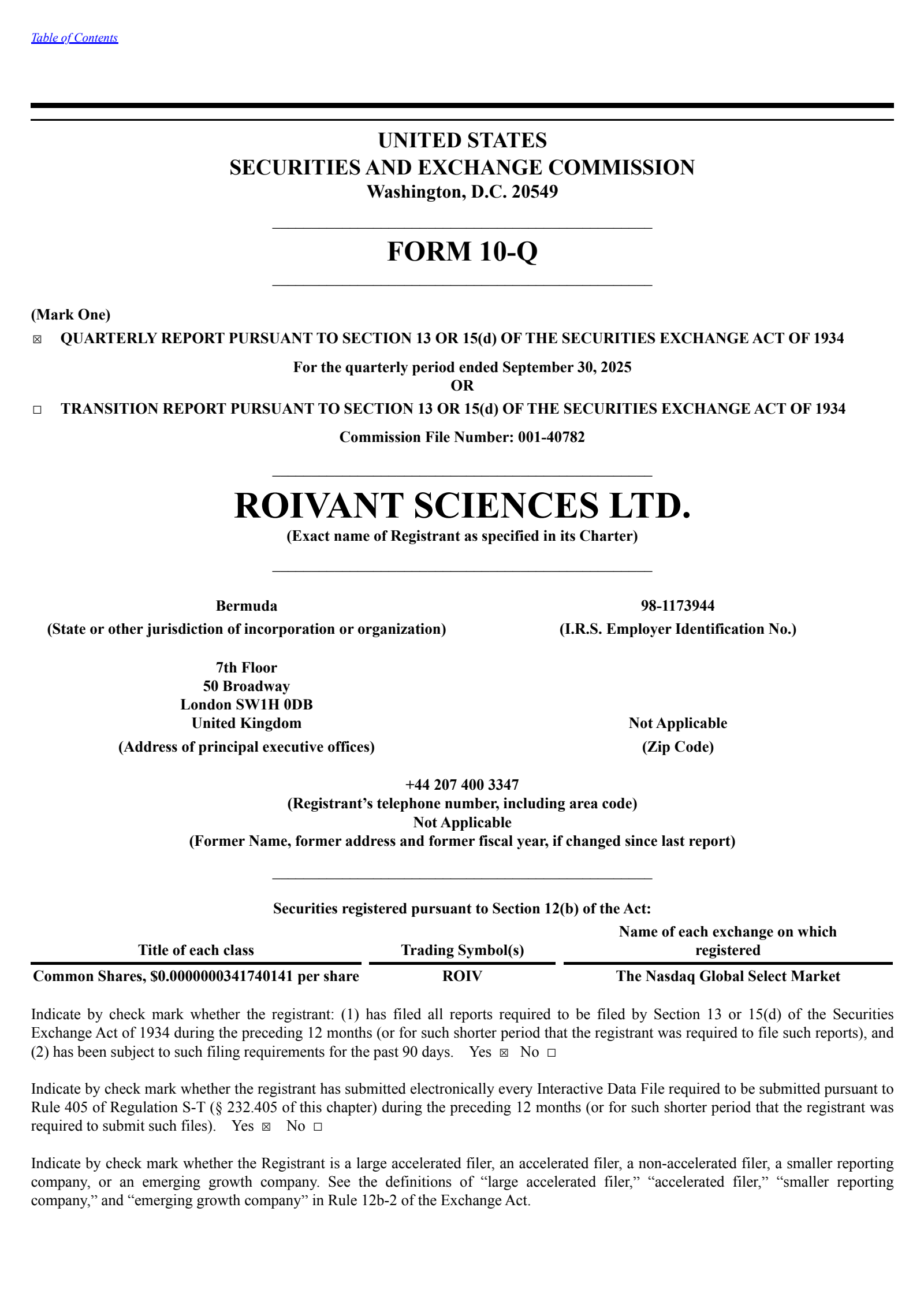 Roivant Sciences' Q2 2026 Quarterly Report