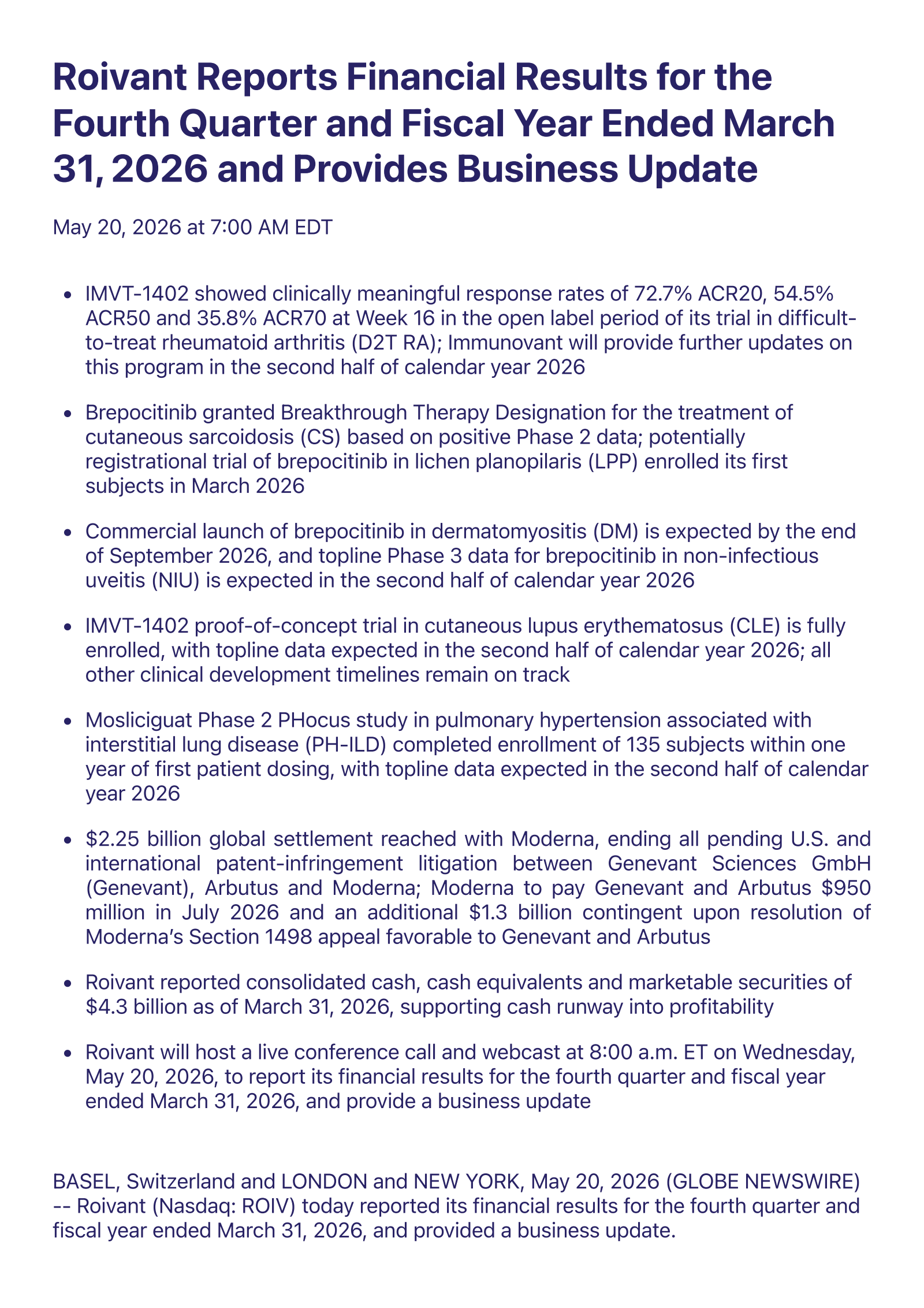 Roivant Sciences' Q4 2026 Press Release