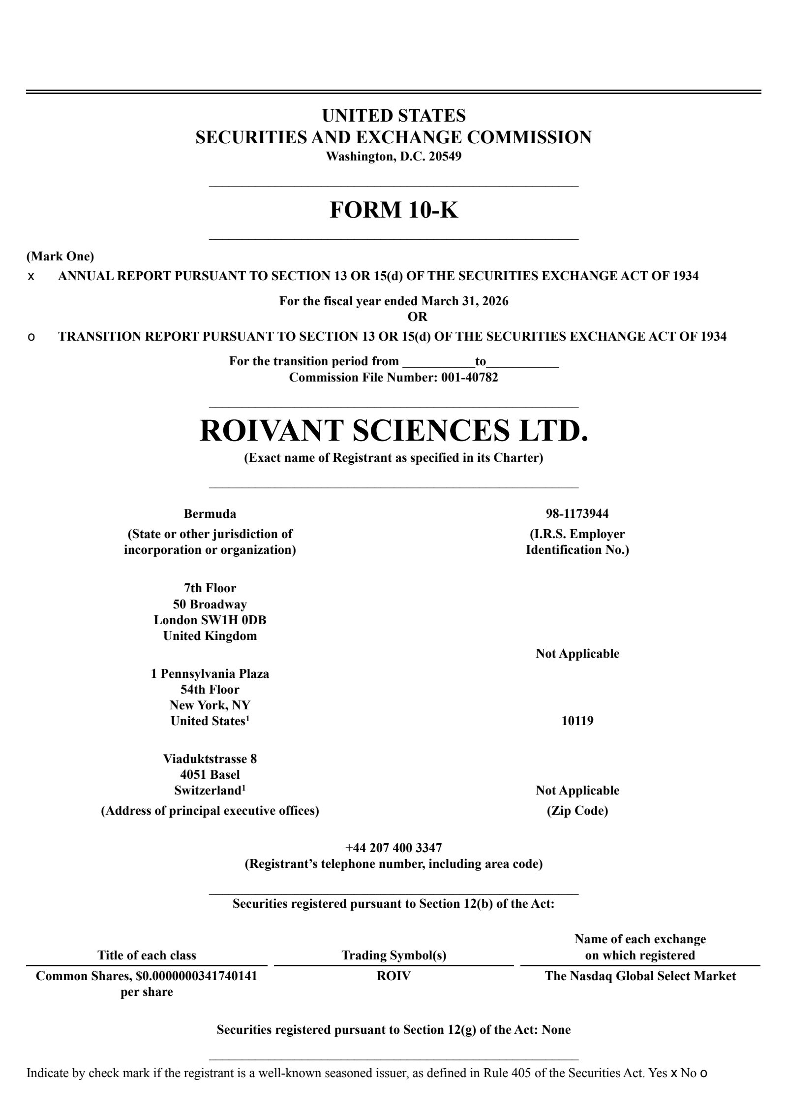 Roivant Sciences' Q4 2026 Annual report