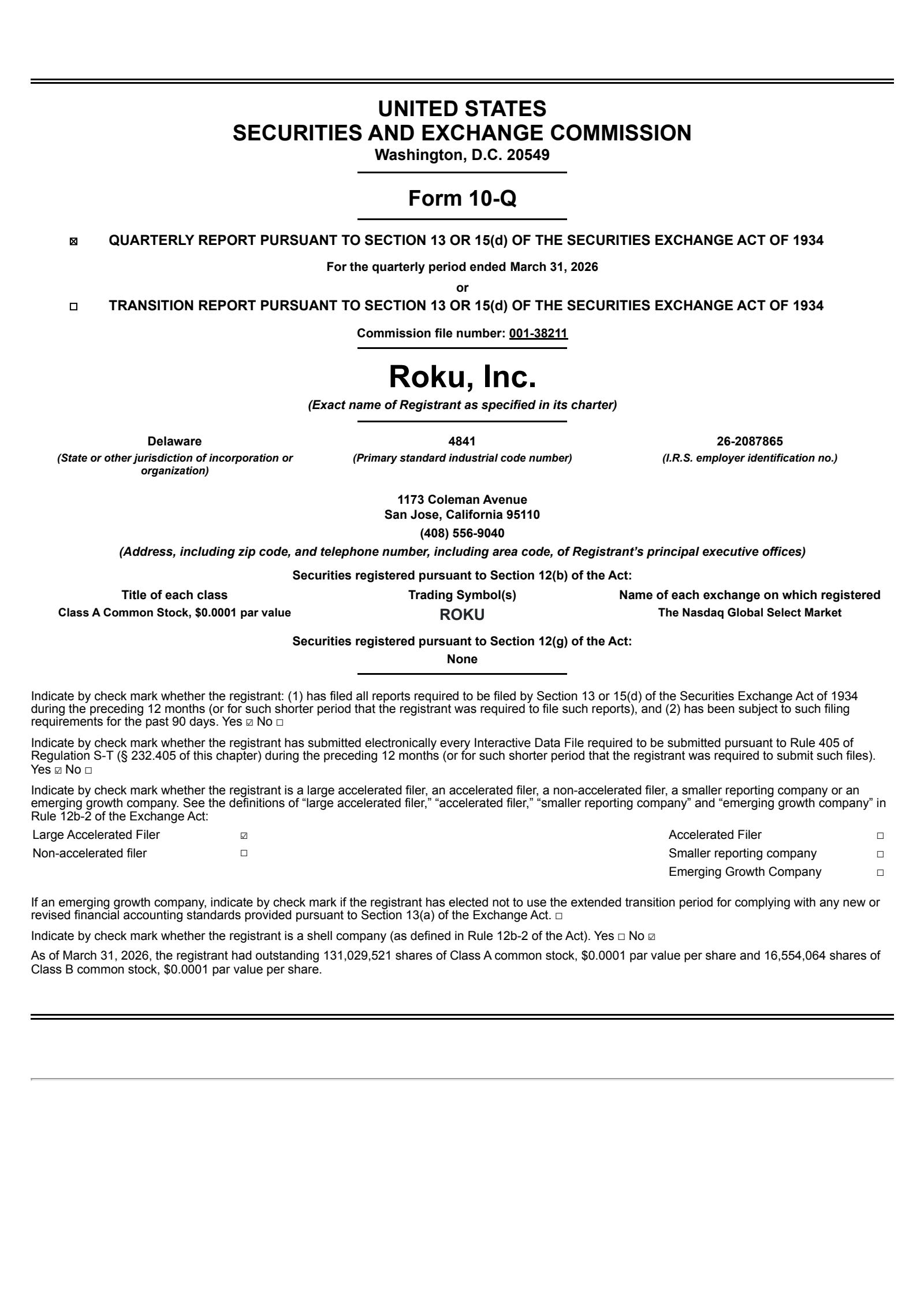 Roku's Q1 2026 Quarterly report