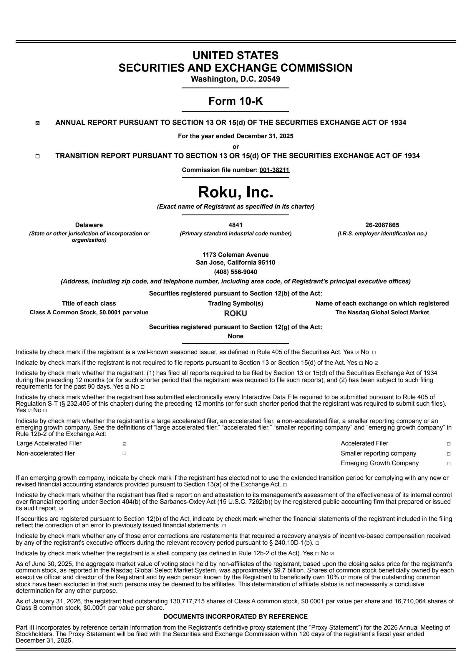 Roku's Q4 2025 Annual report