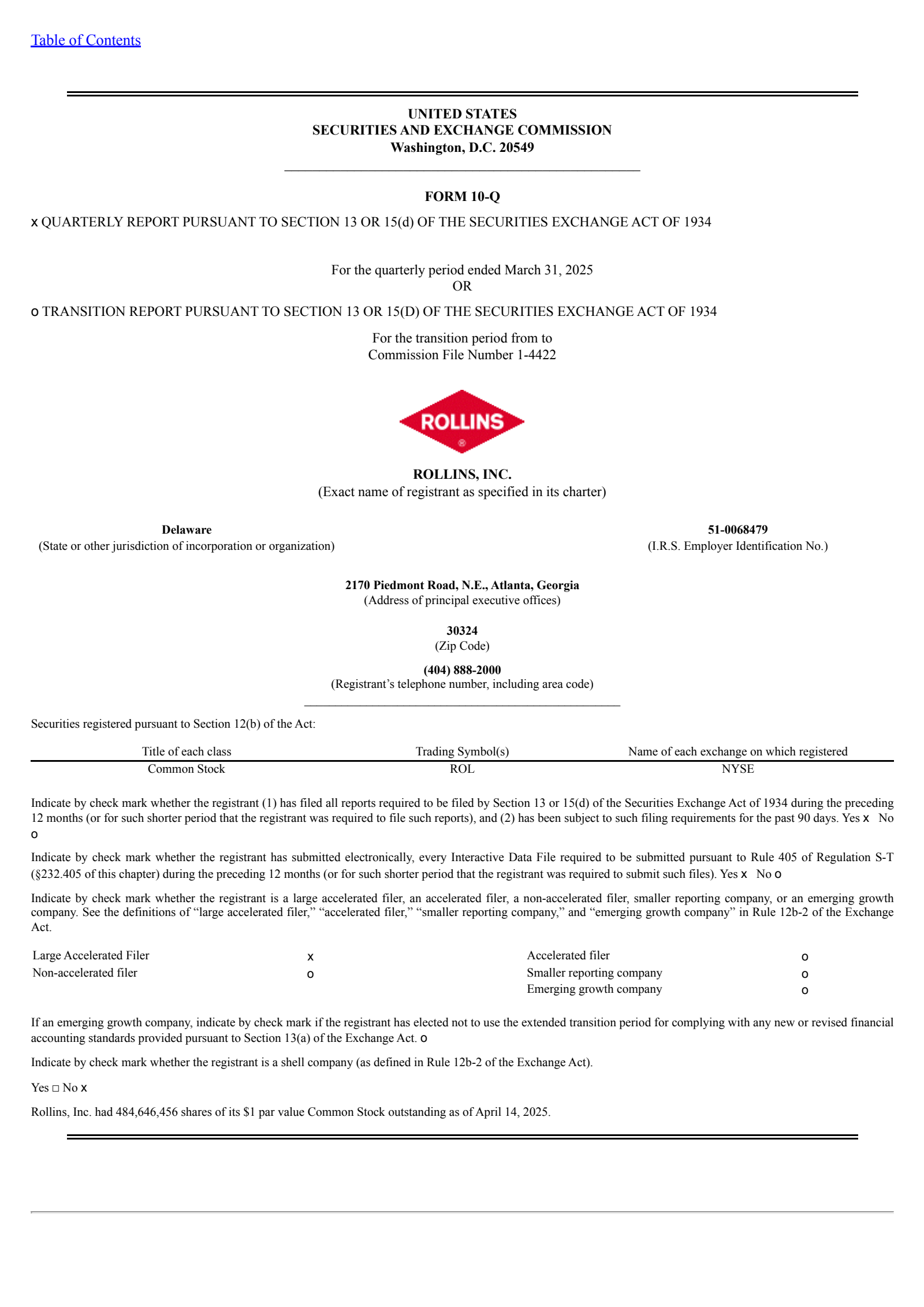 Rollins' Q1 2025 Quarterly report