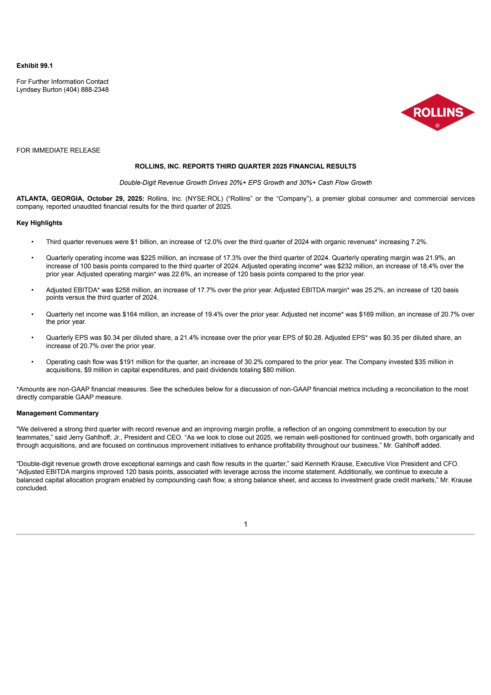 Rollins' Q3 2025 Earnings Release
