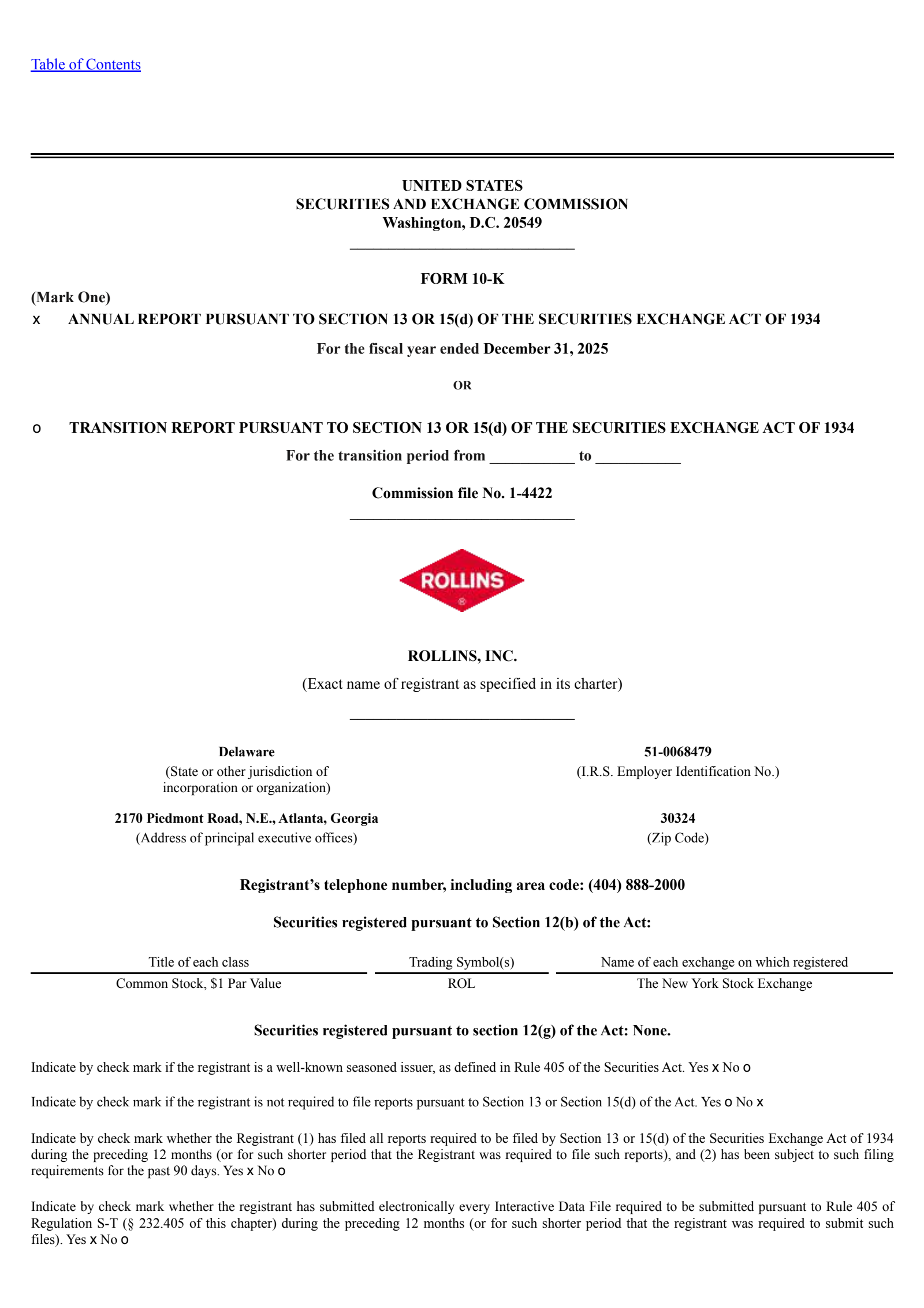 Rollins' Q4 2025 Annual report
