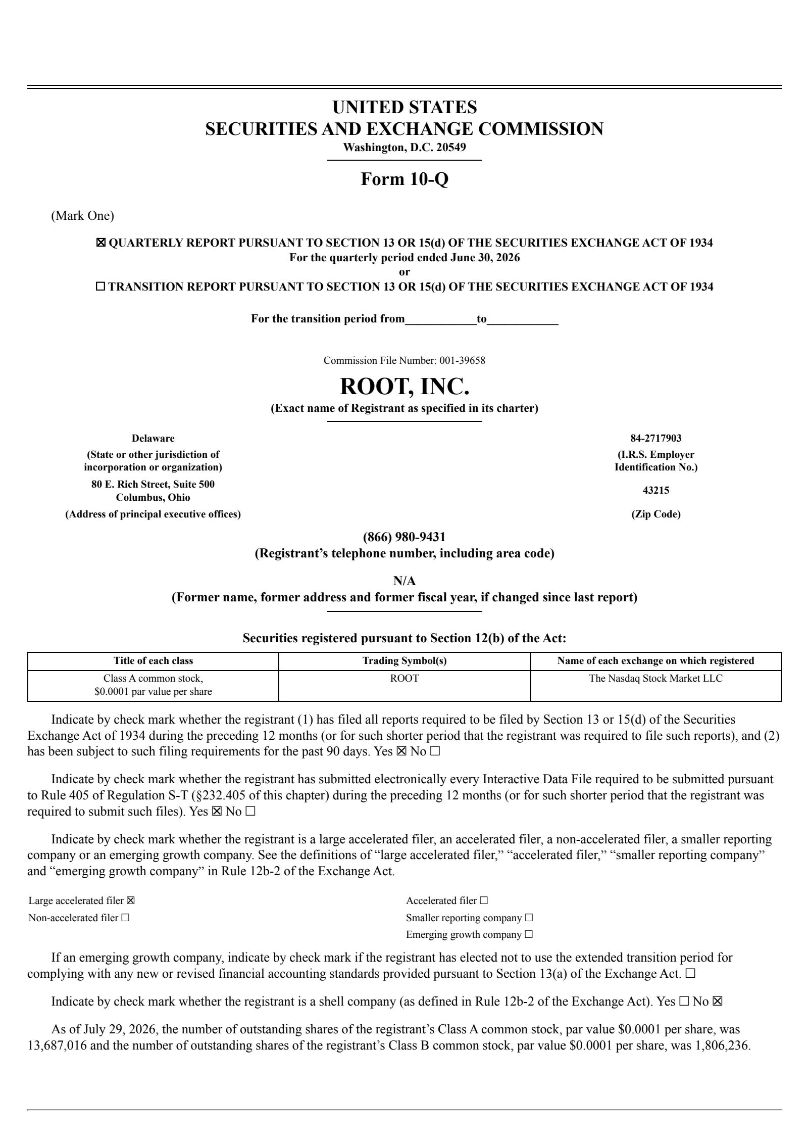 Root's Q2 2026 Quarterly report