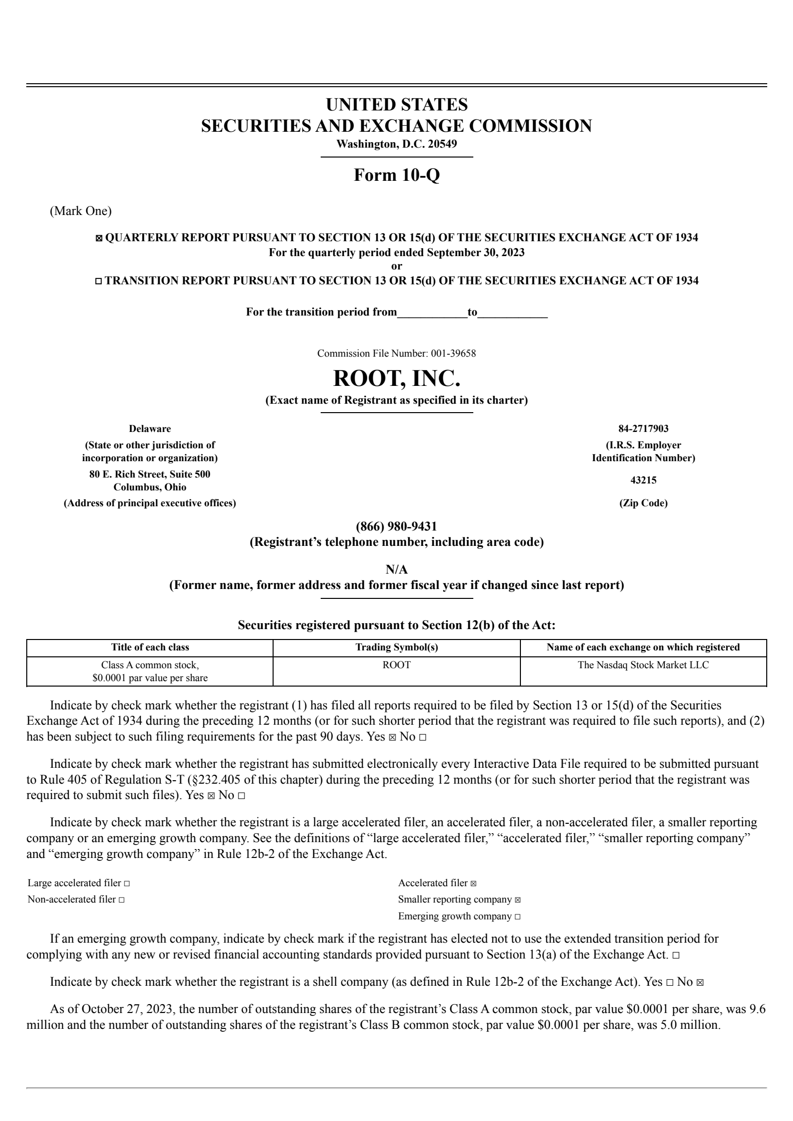 Root's Q3 2023 Quarterly report