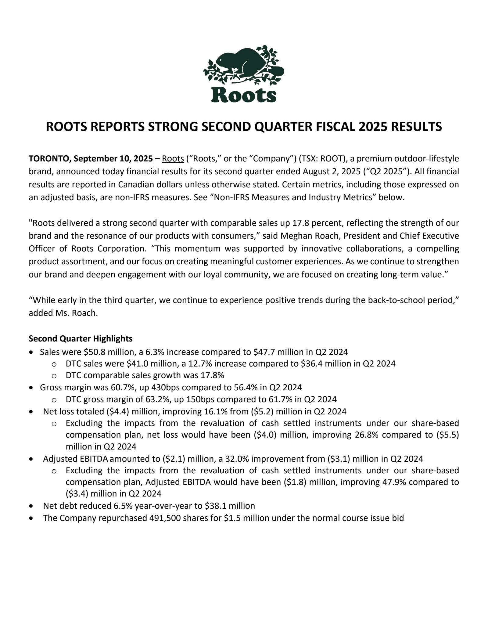 Roots' Q2 2026 Earnings Release