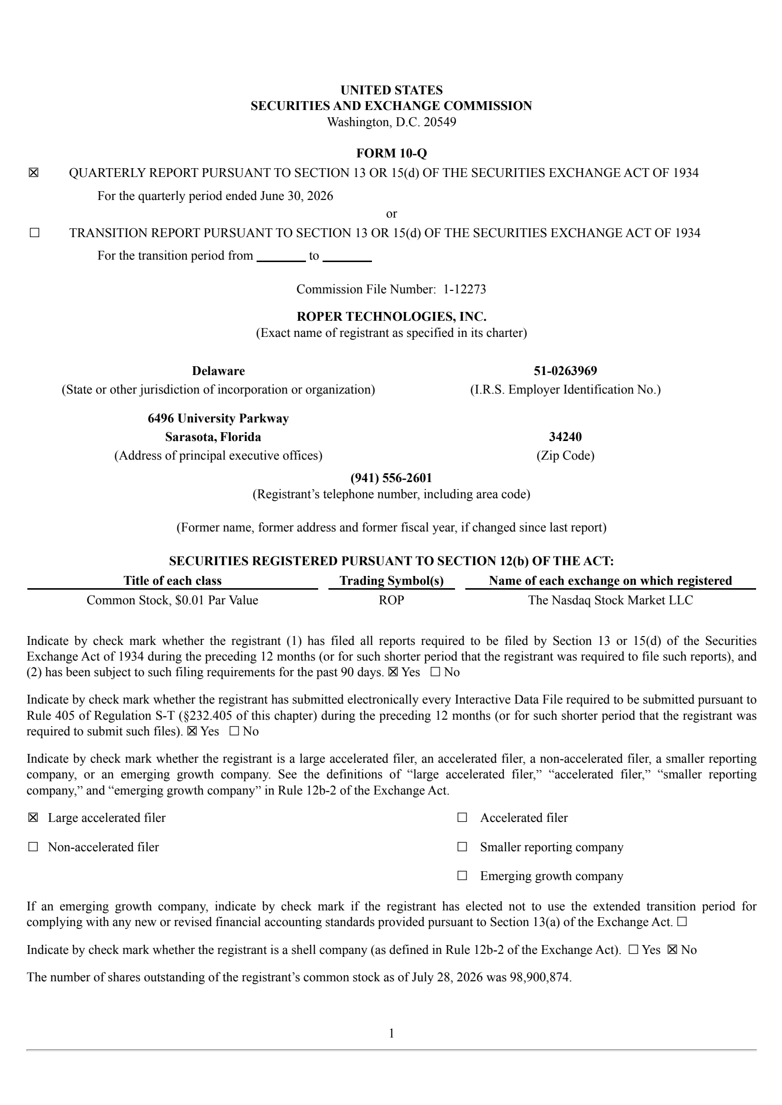 Roper Technologies' Q2 2026 Quarterly report