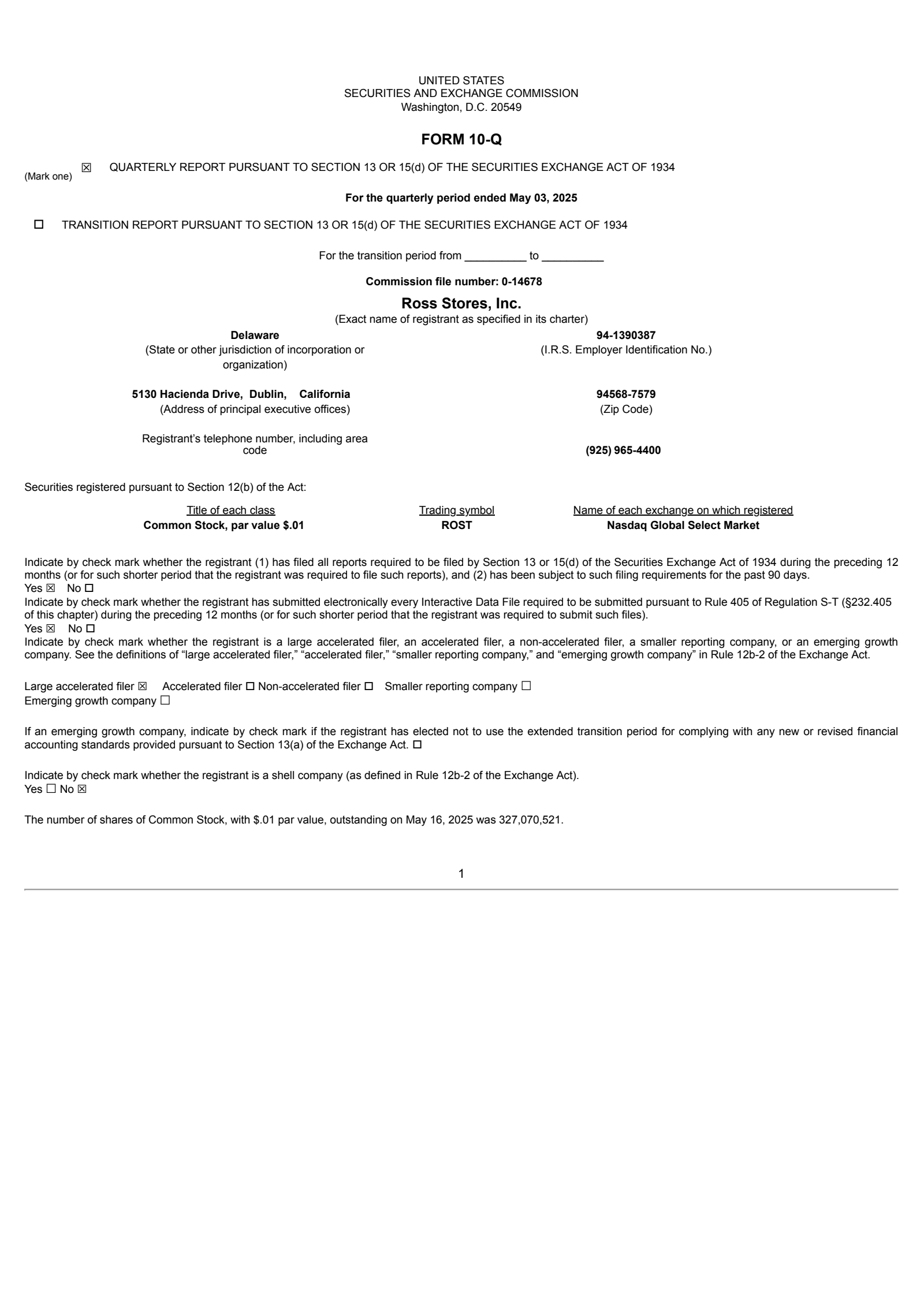 Ross Stores' Q1 2025 Quarterly Report