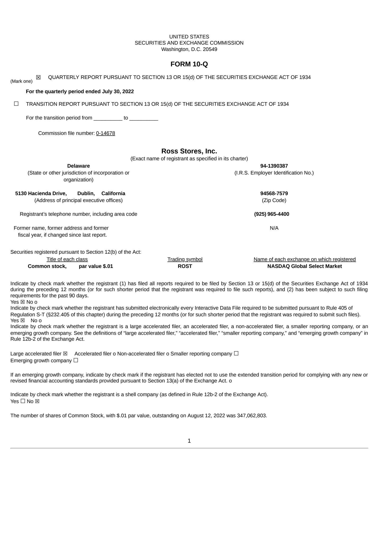 Ross Stores' Q2 2021 Quarterly Report