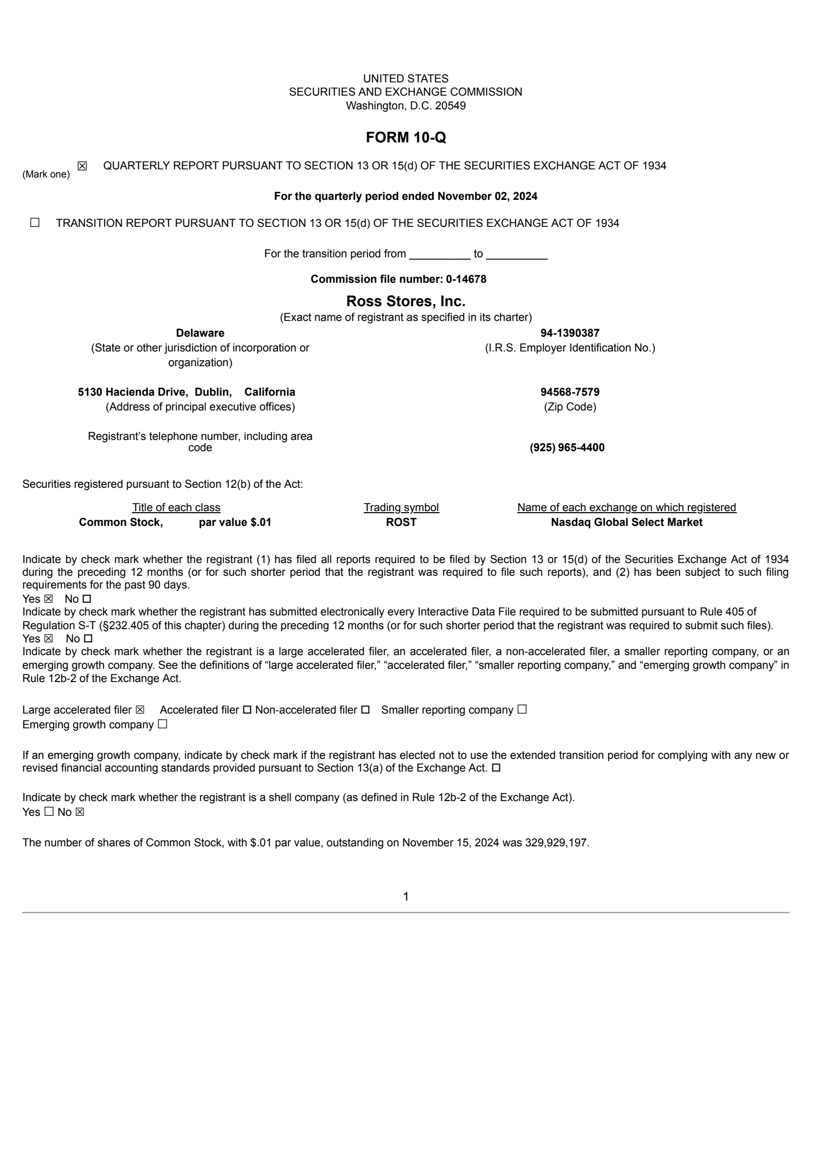 Ross Stores' Q3 2024 Quarterly Report