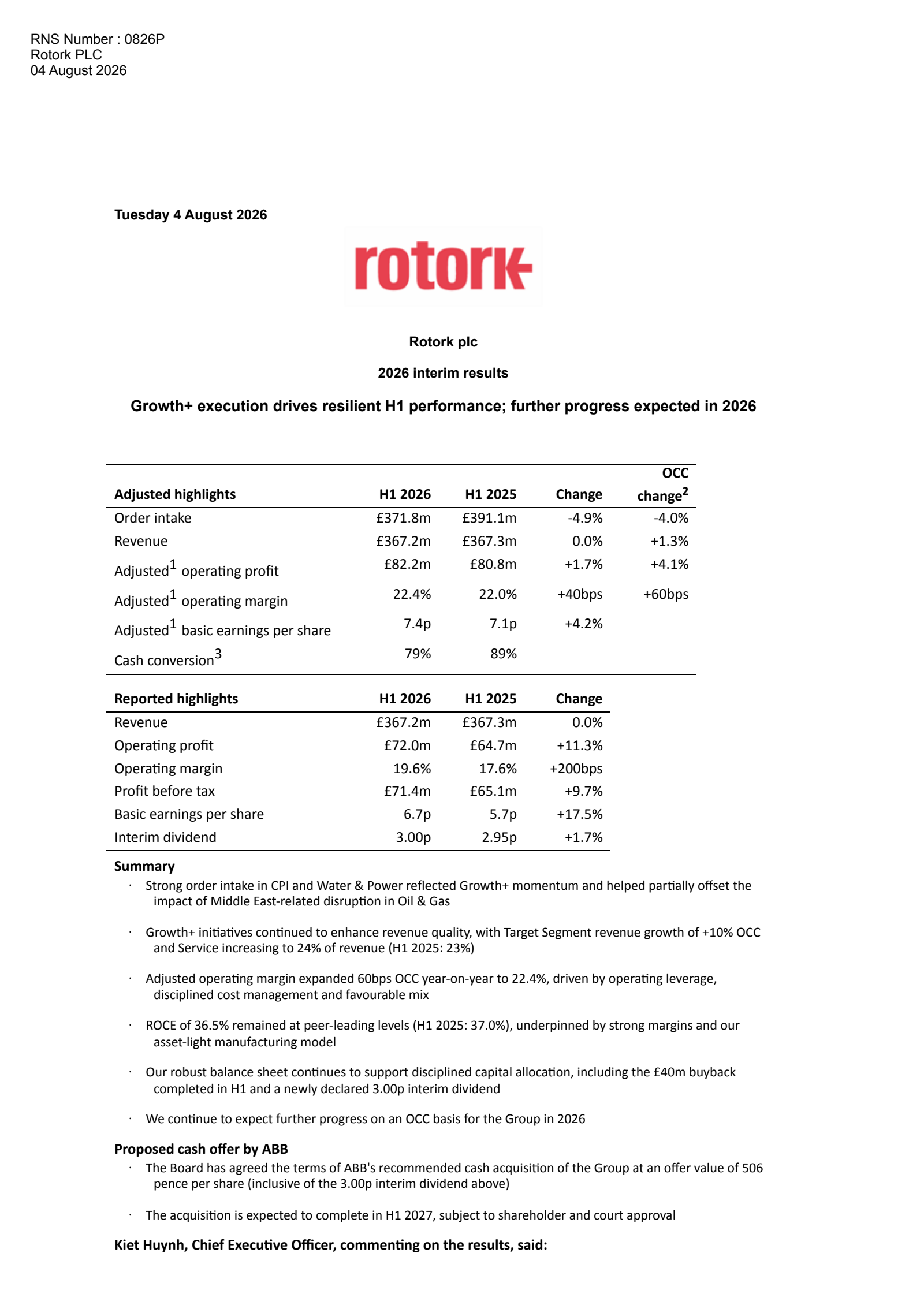 Rotork's H1 2026 Interim report