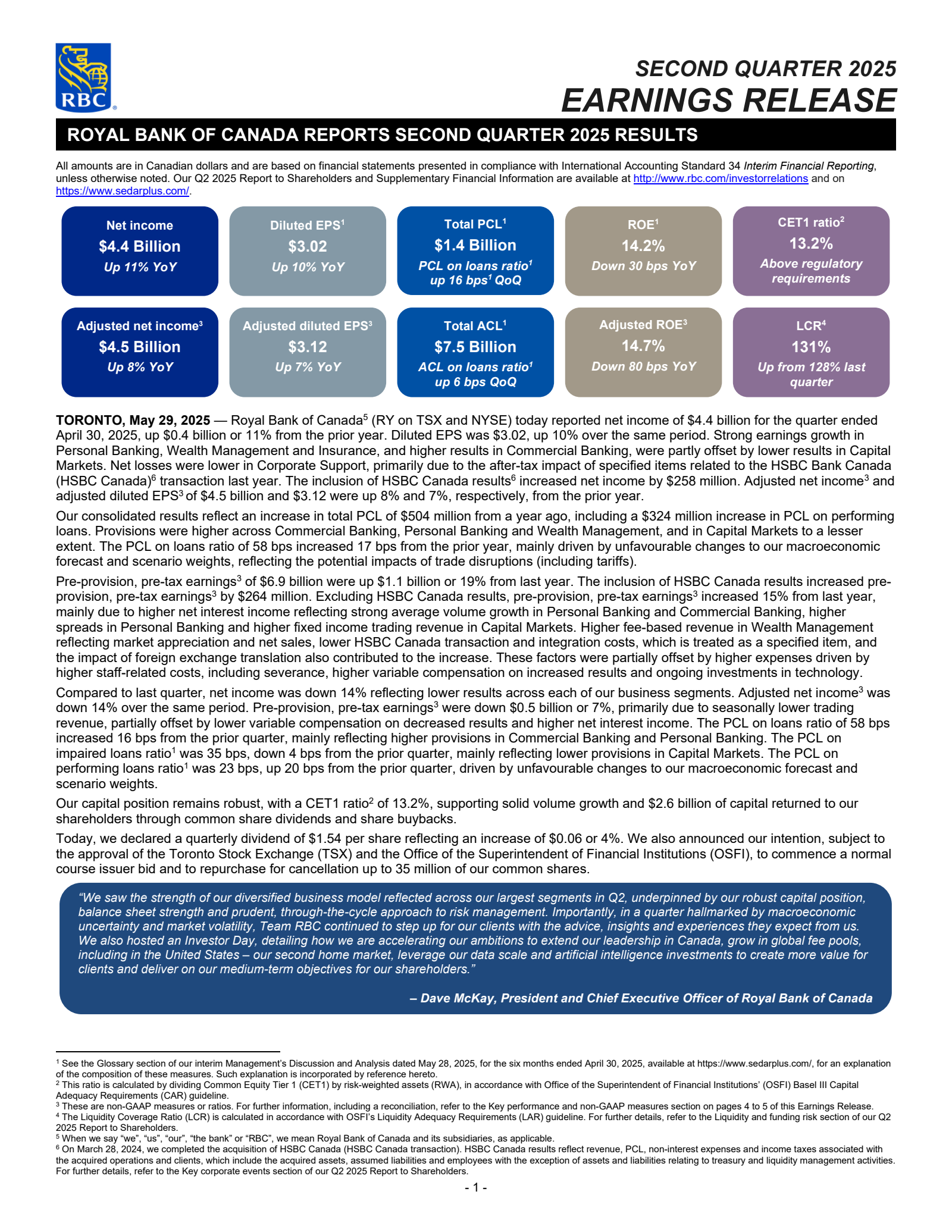 Royal Bank Of Canada's Q2 2025 Earnings Release