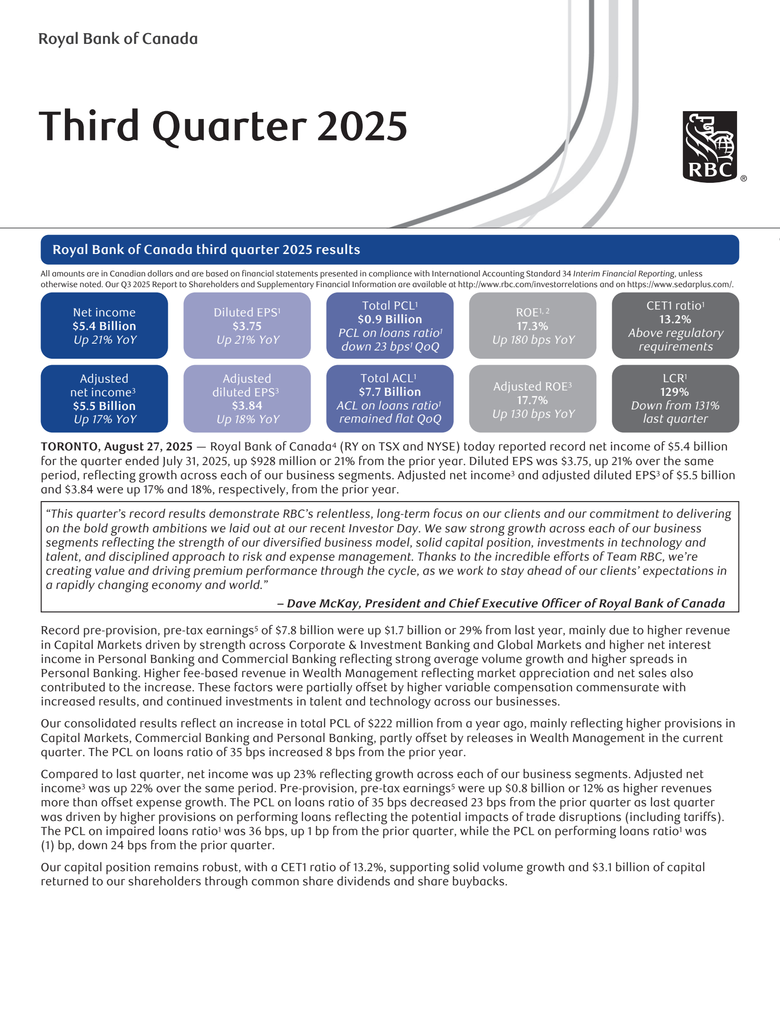 Royal Bank Of Canada's Q3 2025 Interim Report