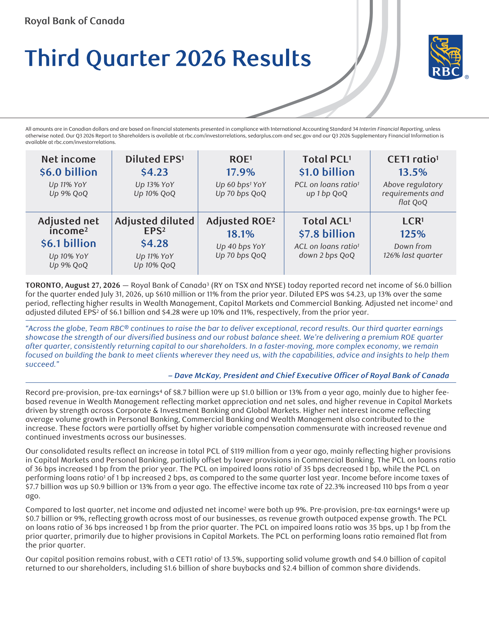 Royal Bank Of Canada's Q3 2026 Interim report