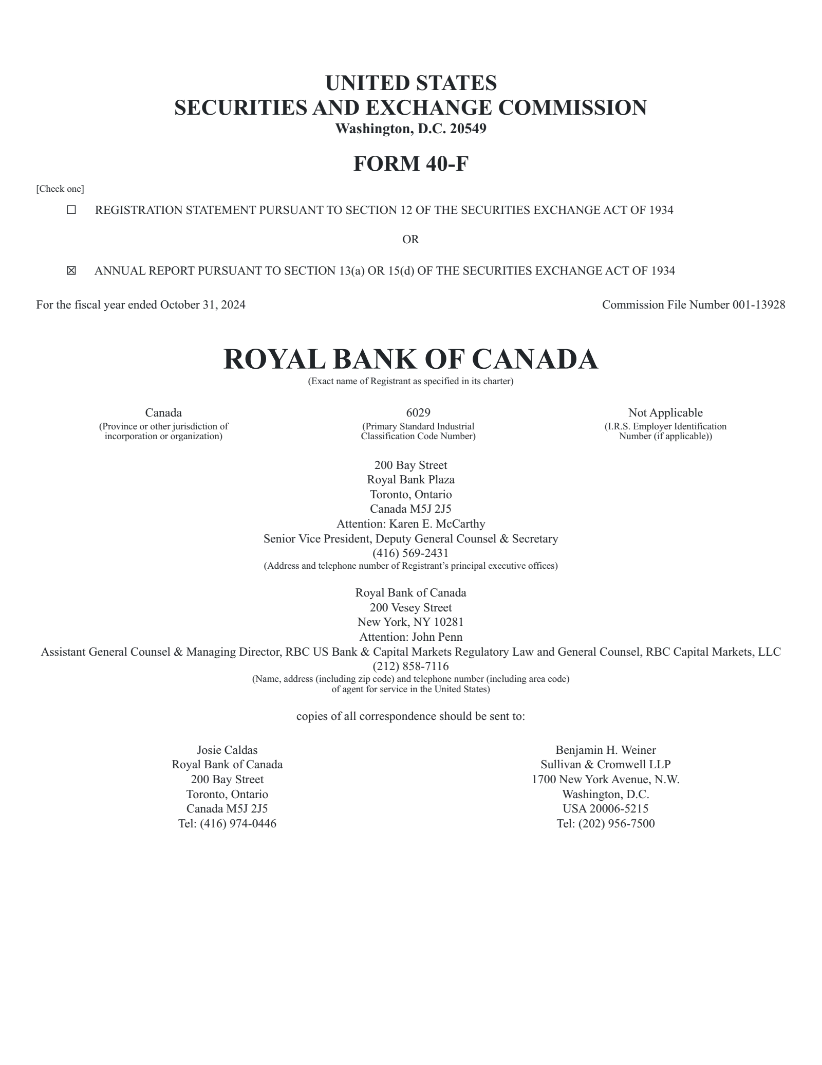Royal Bank Of Canada's Q4 2024 Annual Report