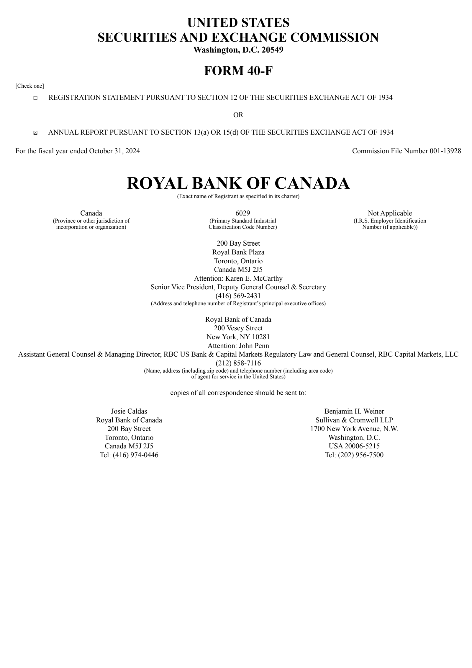 Royal Bank Of Canada's Q4 2024 Annual report