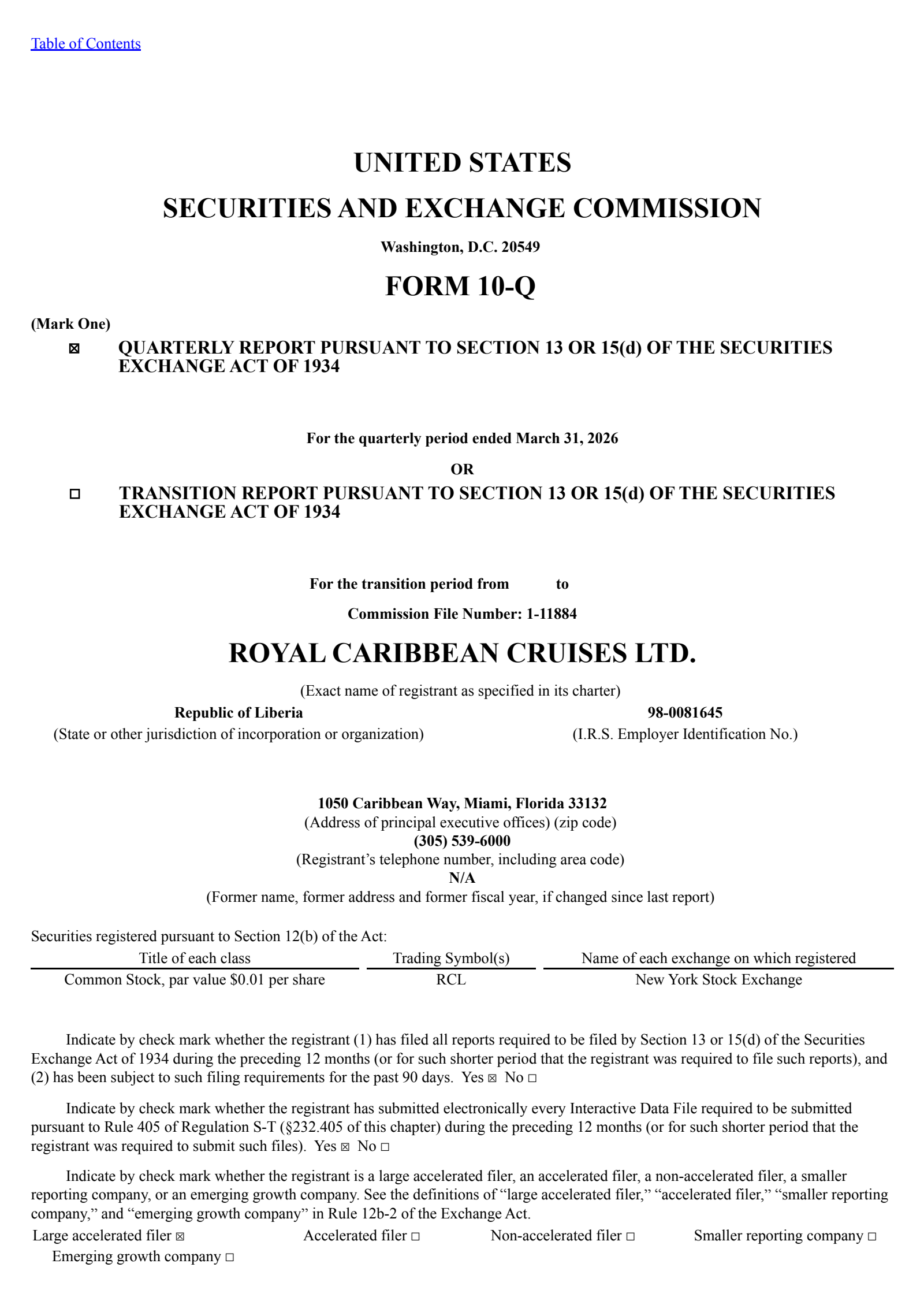 Royal Caribbean Cruises' Q1 2026 Quarterly report