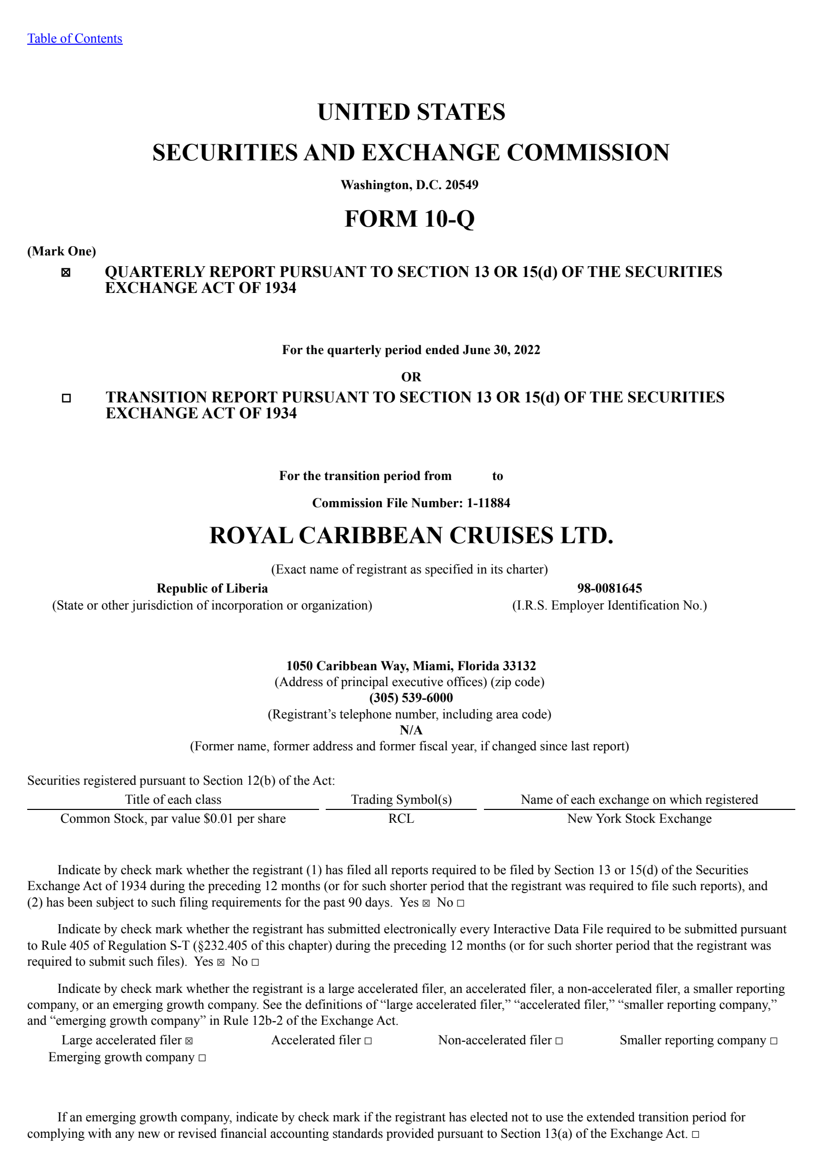 Royal Caribbean Cruises' Q2 2022 Quarterly report