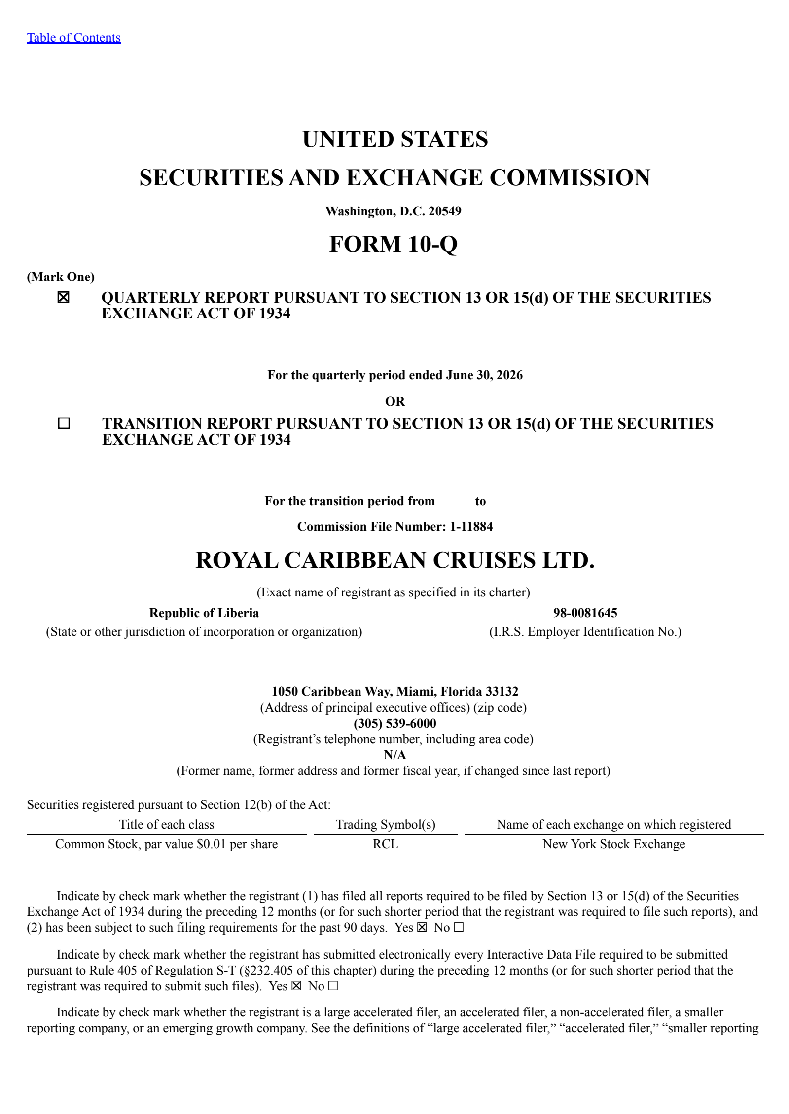 Royal Caribbean Cruises' Q2 2026 Quarterly report
