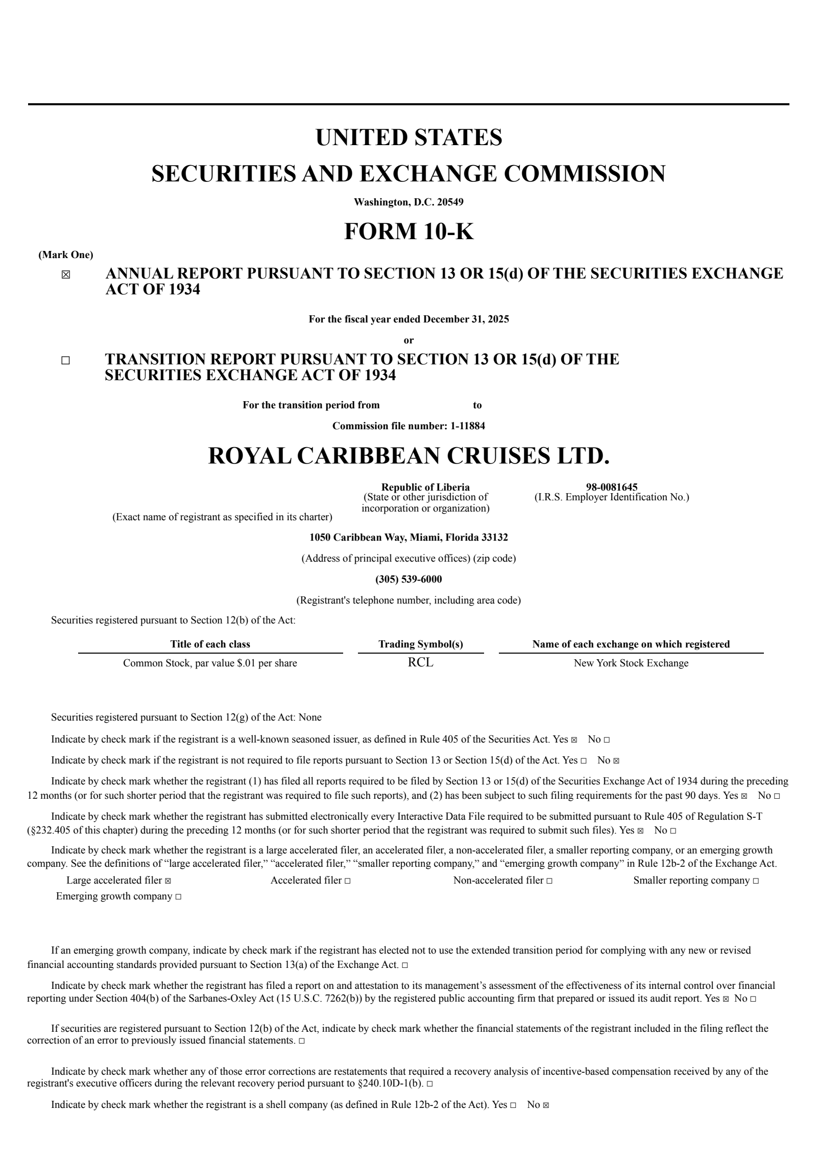 Royal Caribbean Cruises' Q4 2025 Annual report