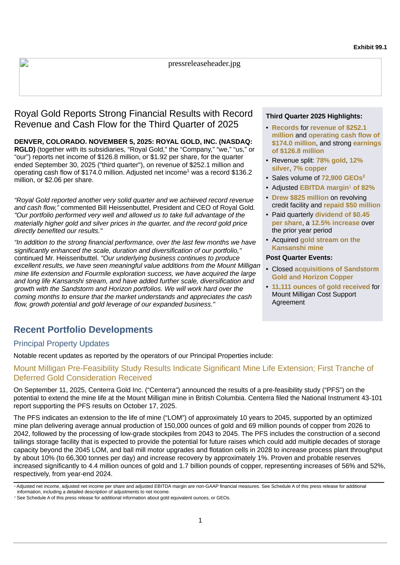 Royal Gold's Q3 2025 Earnings Release
