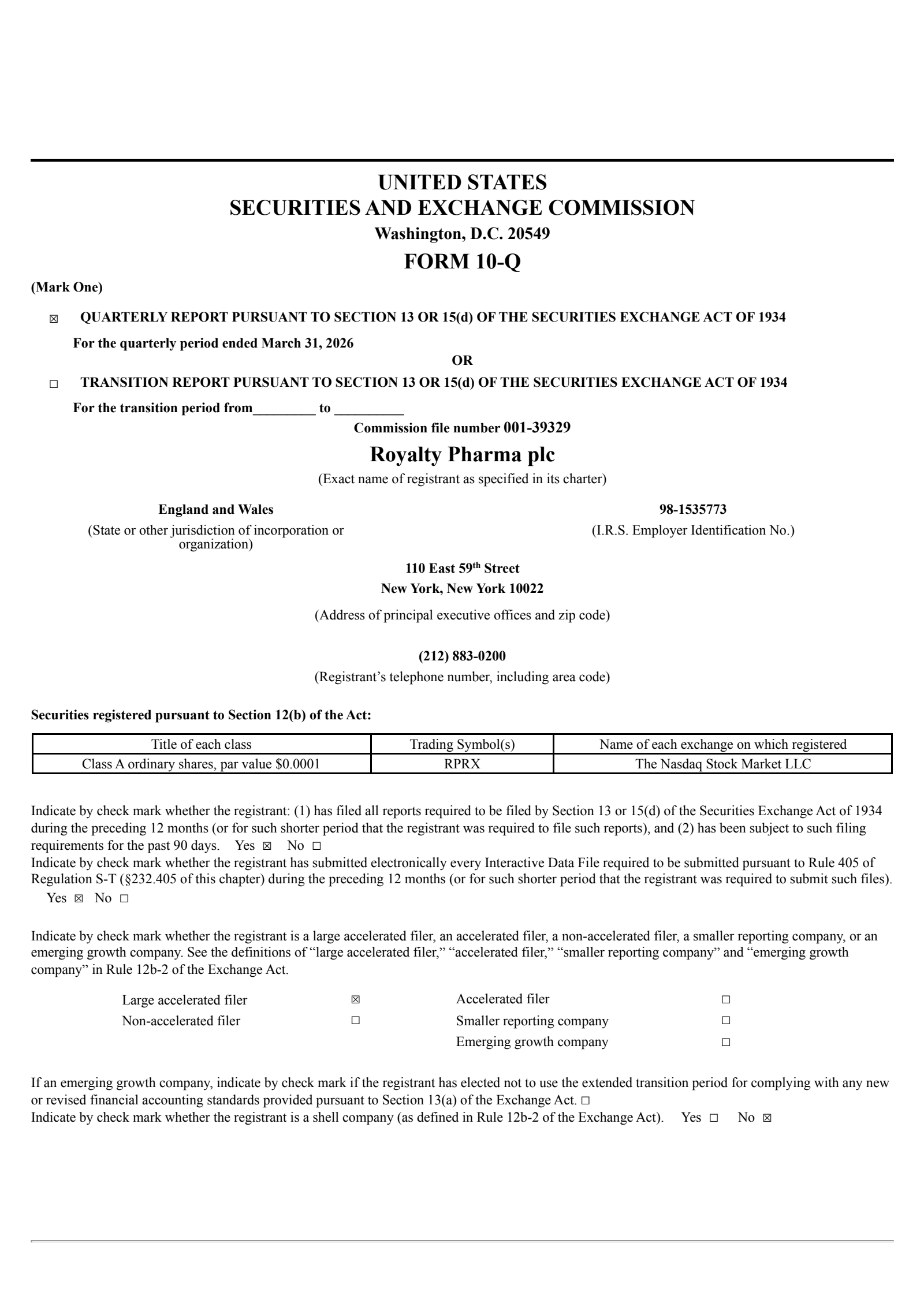 Royalty Pharma's Q1 2026 Quarterly report