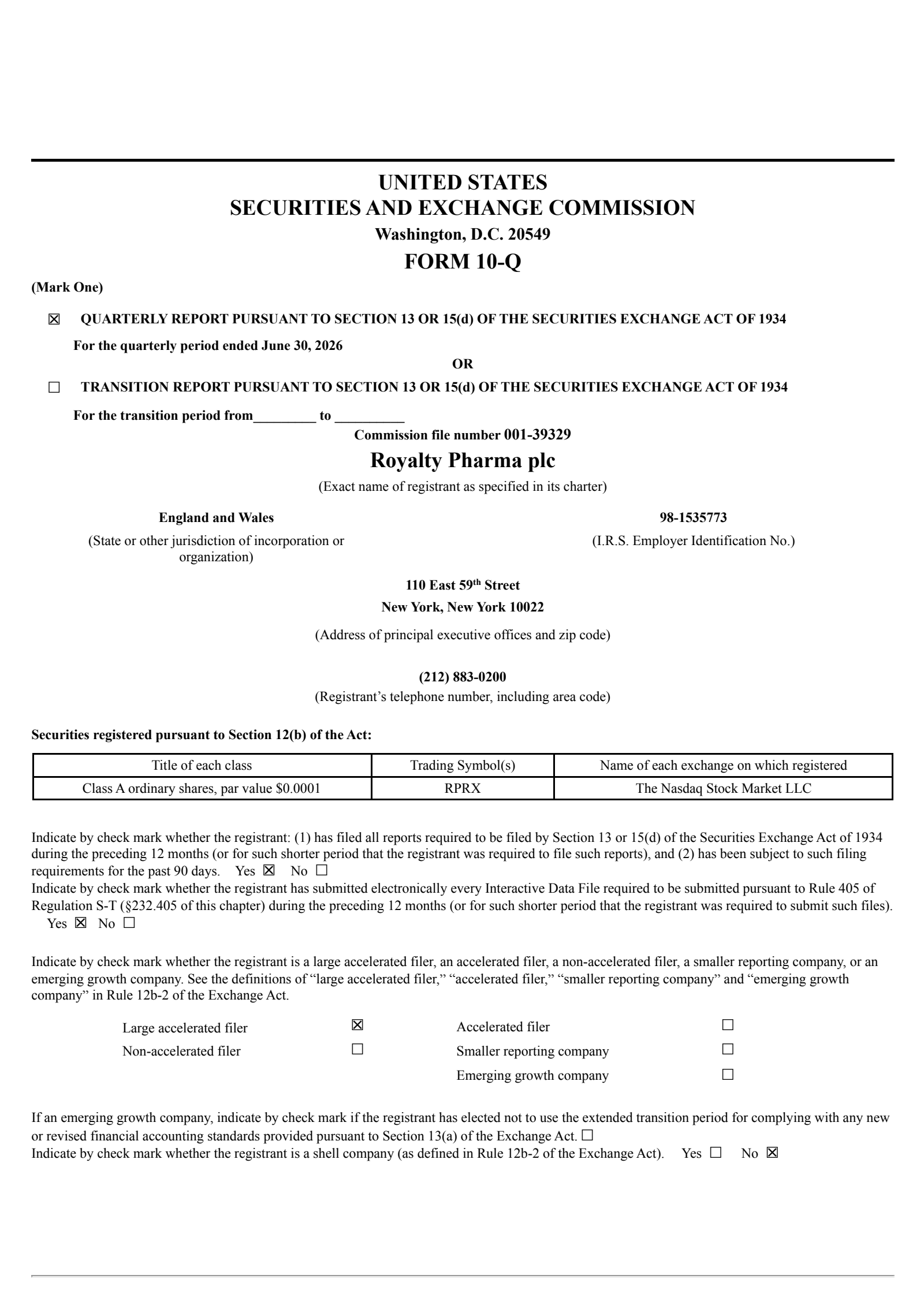 Royalty Pharma's Q2 2026 Quarterly report