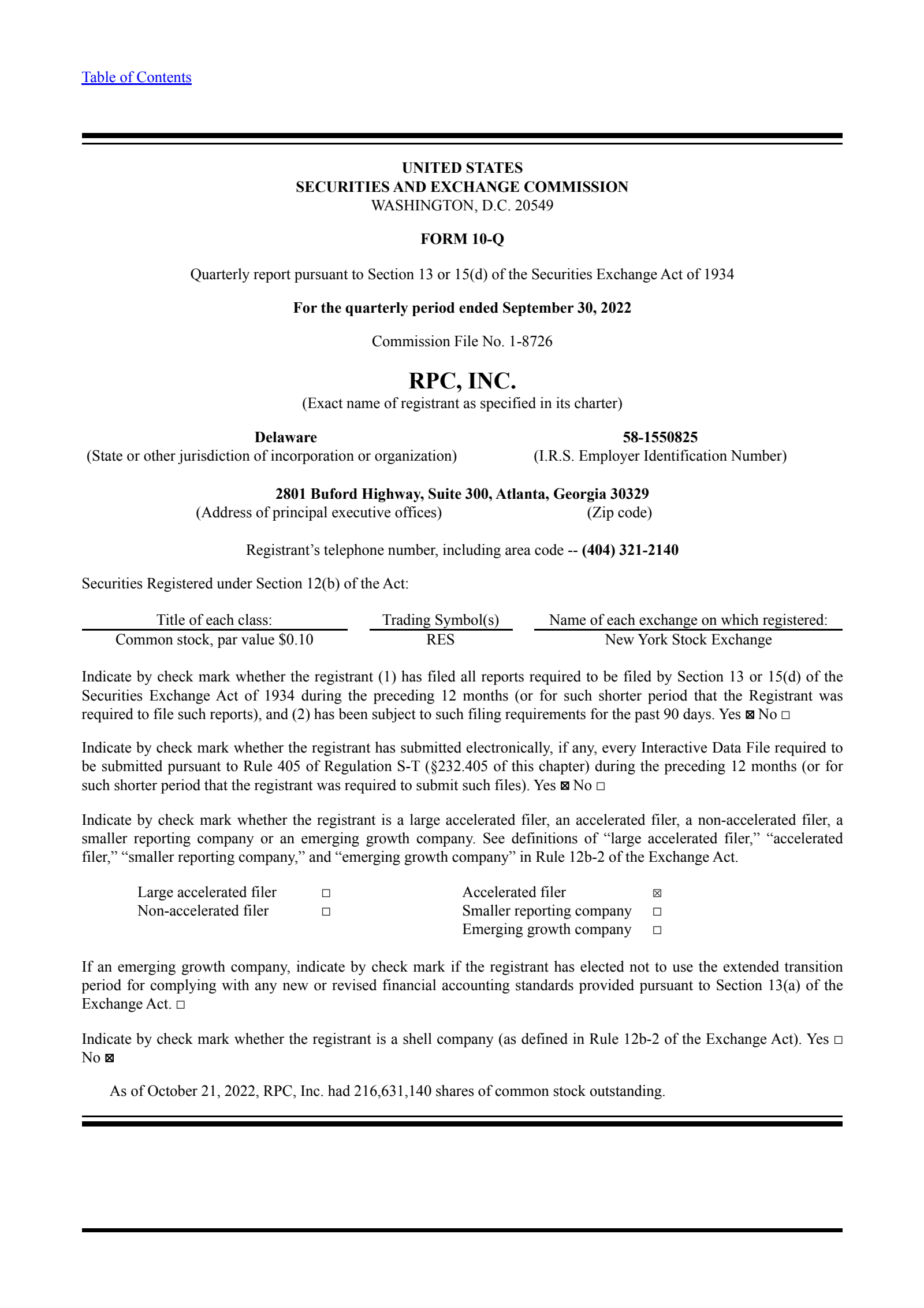 RPC's Q3 2022 Quarterly report