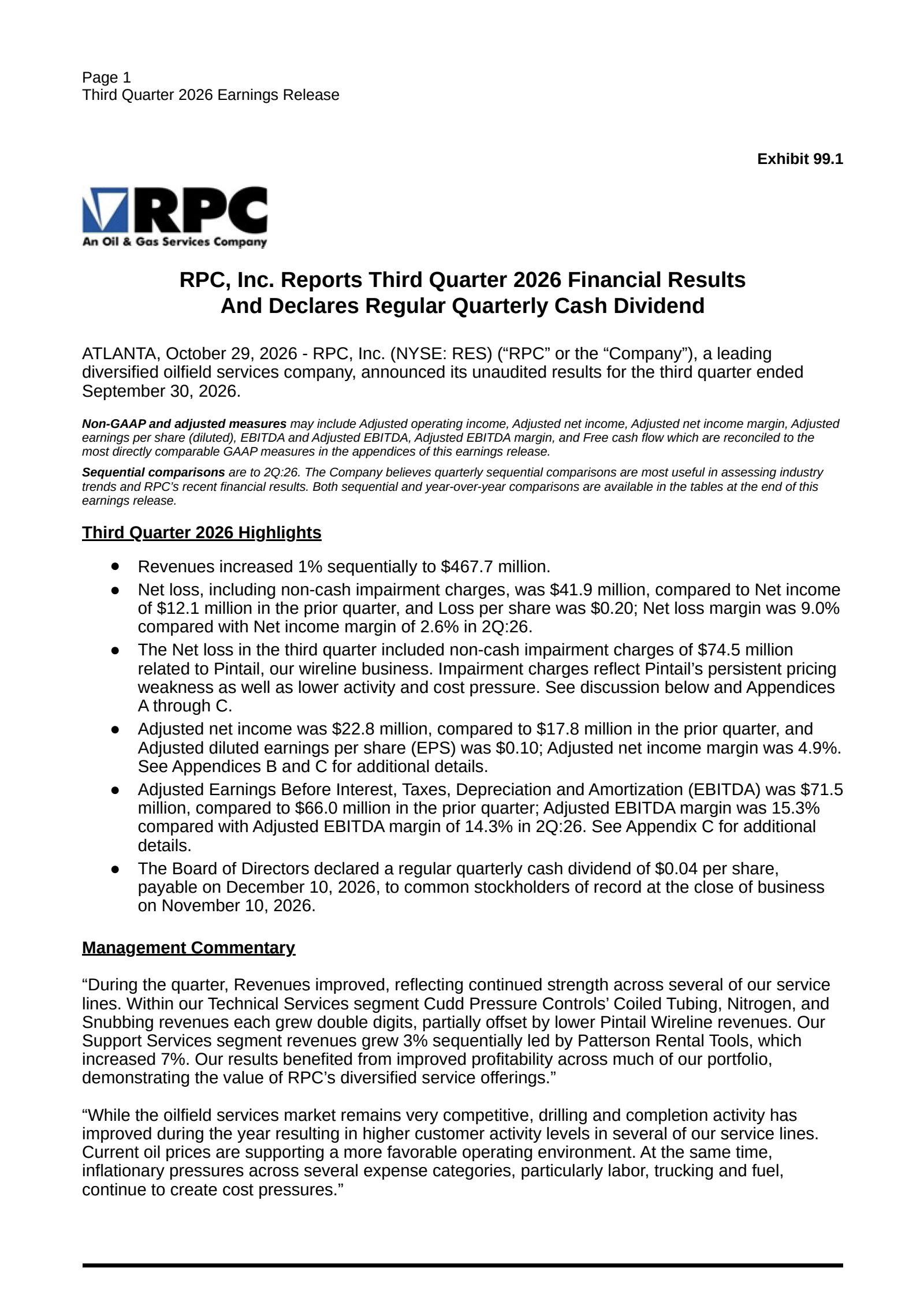 RPC (RES) Q3 2026 Earnings Results & Call Transcript