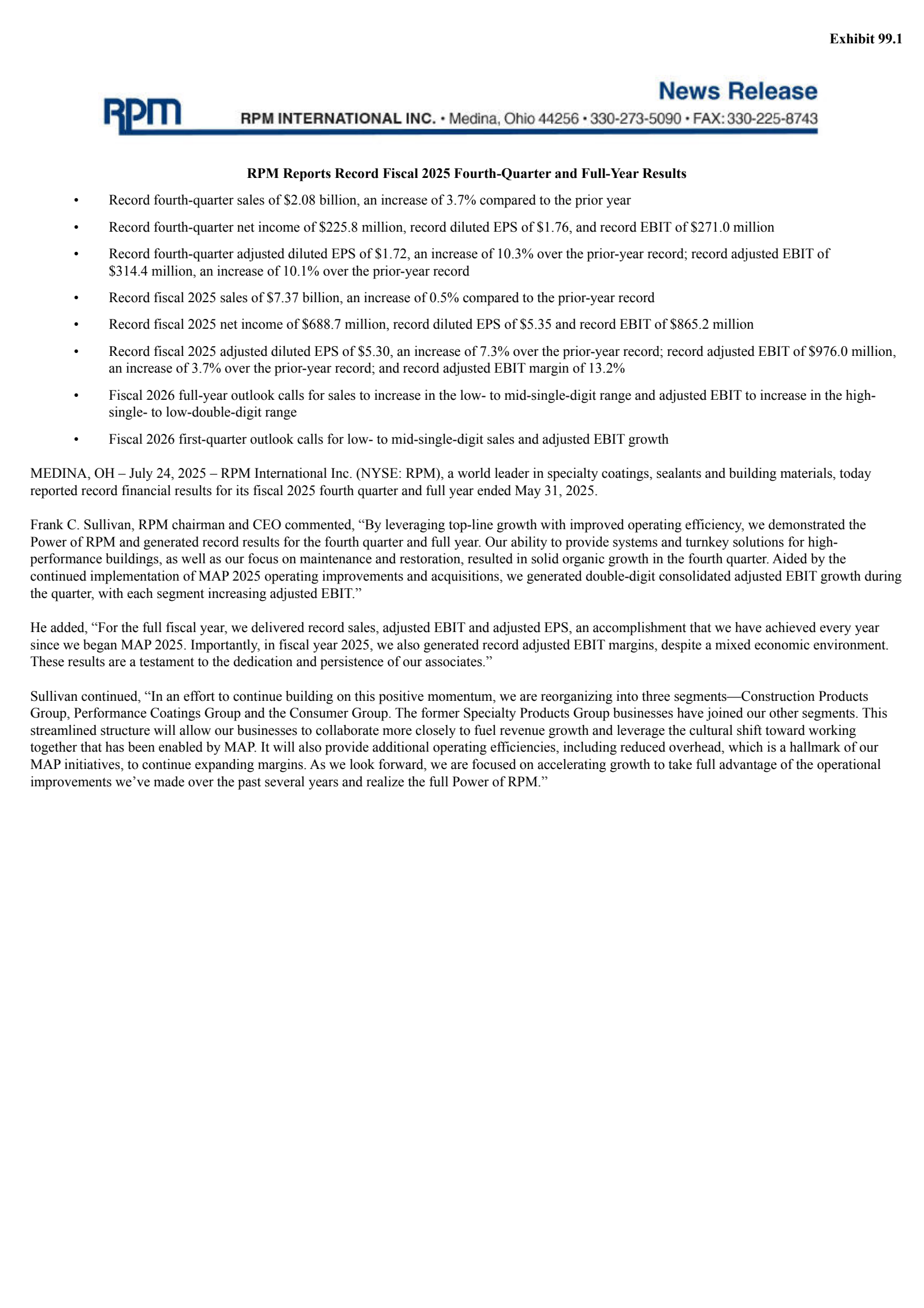 RPM International's Q4 2025 Press Release