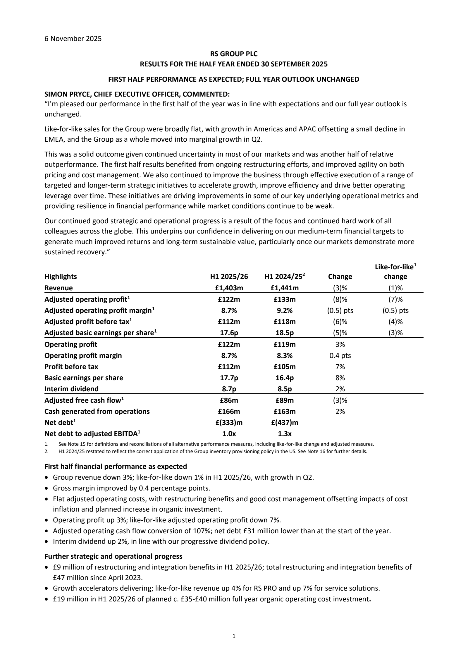 RS Group's H1 2026 Interim Report