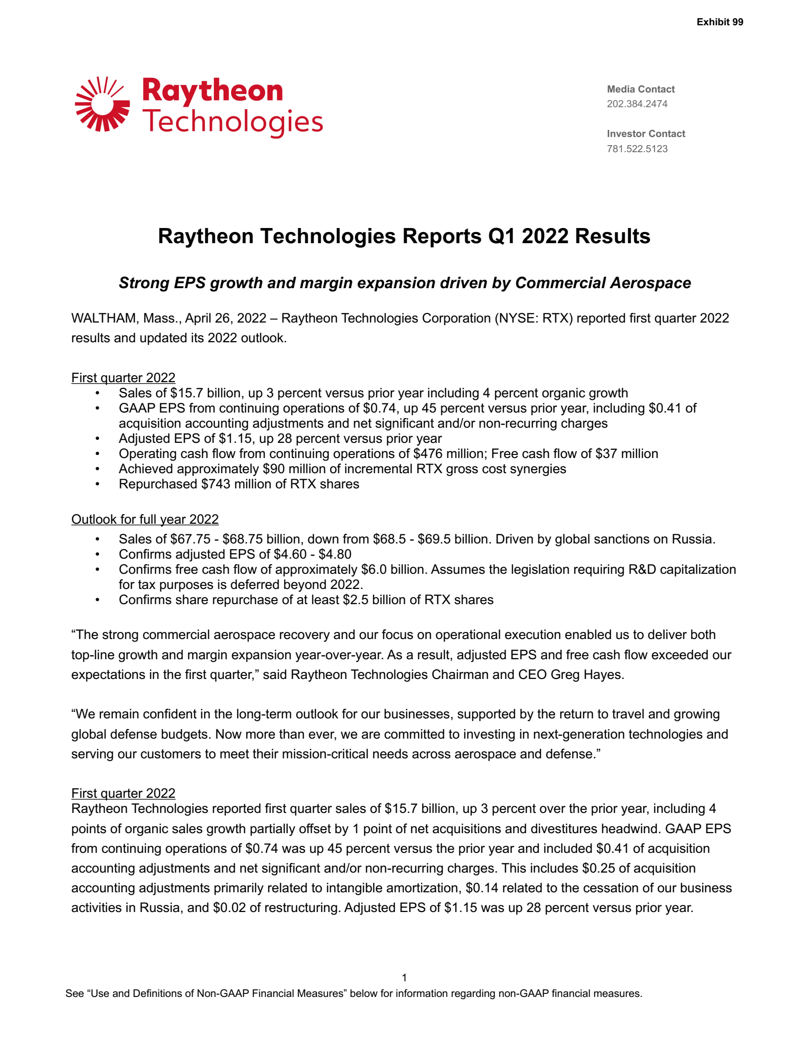 RTX's Q1 2022 Press Release