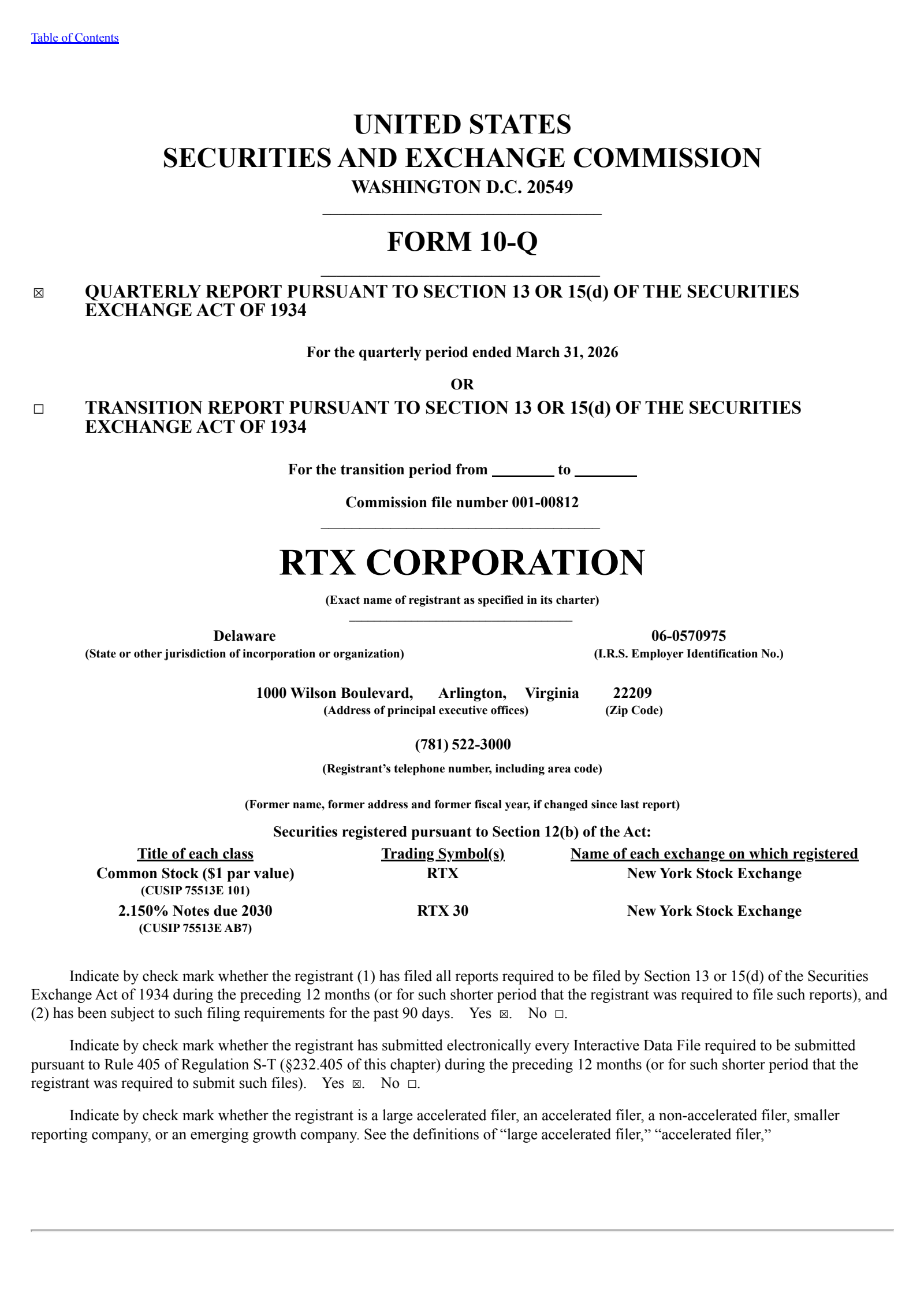 RTX's Q1 2026 Quarterly report