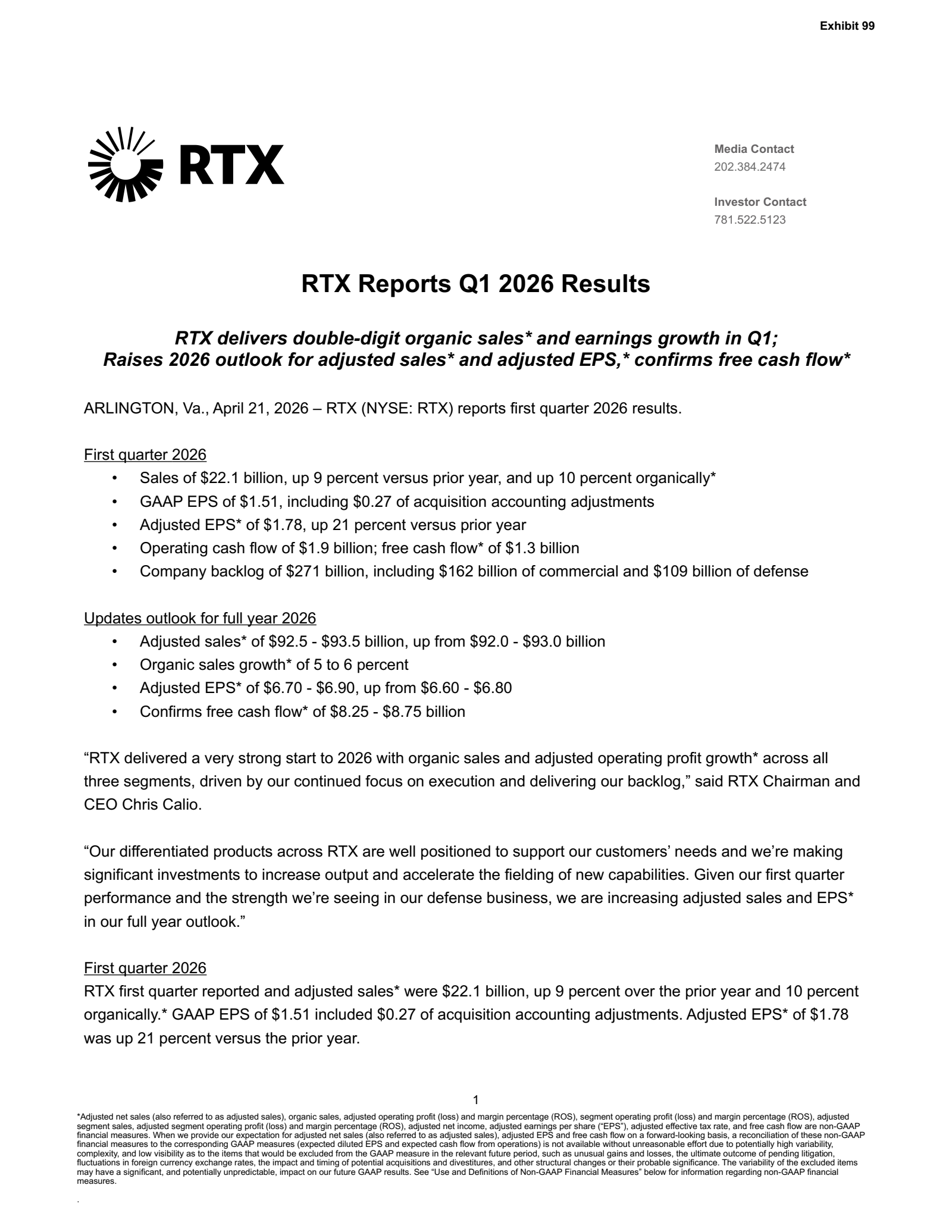 RTX's Q1 2026 Press Release