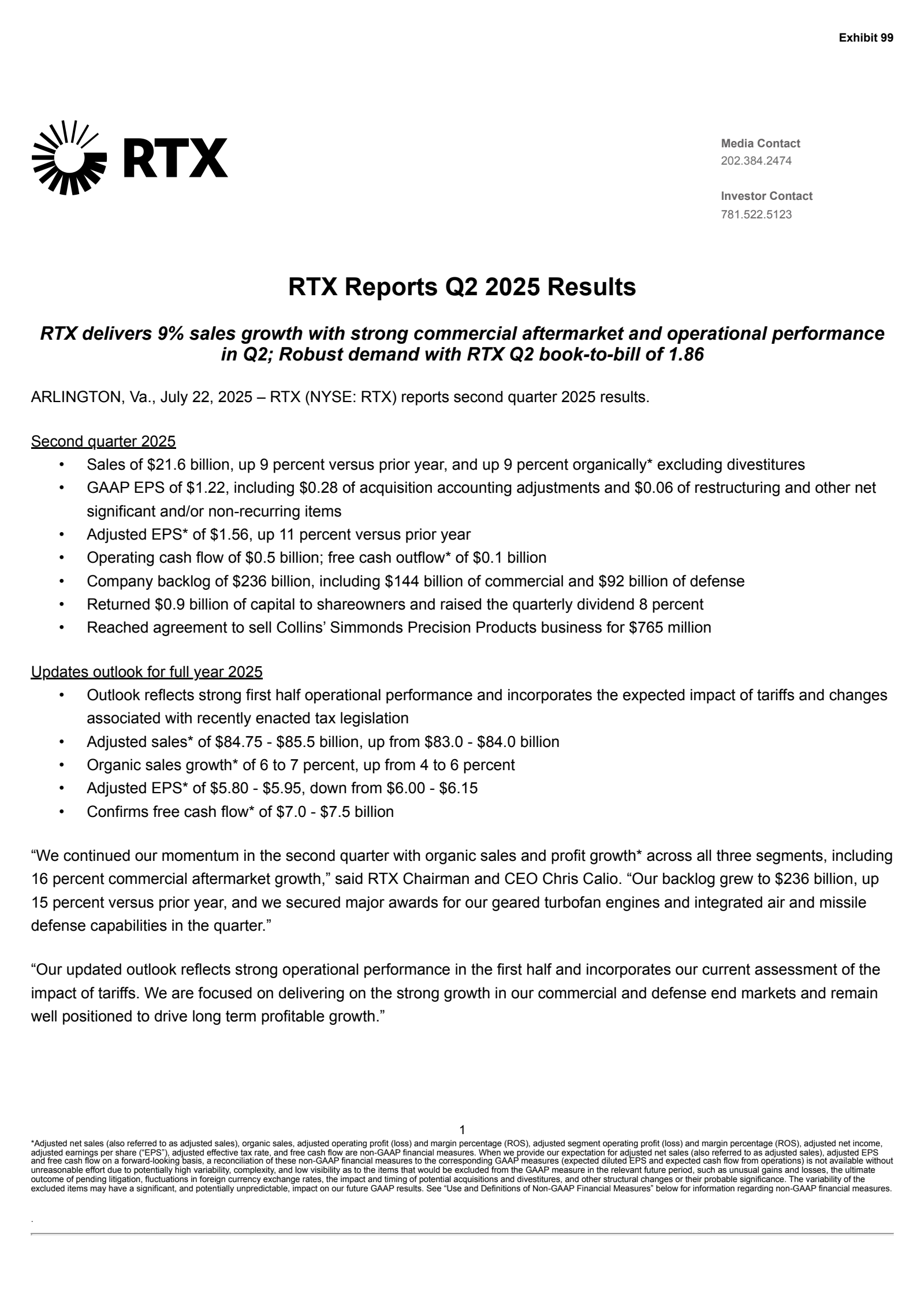 RTX's Q2 2025 Press Release