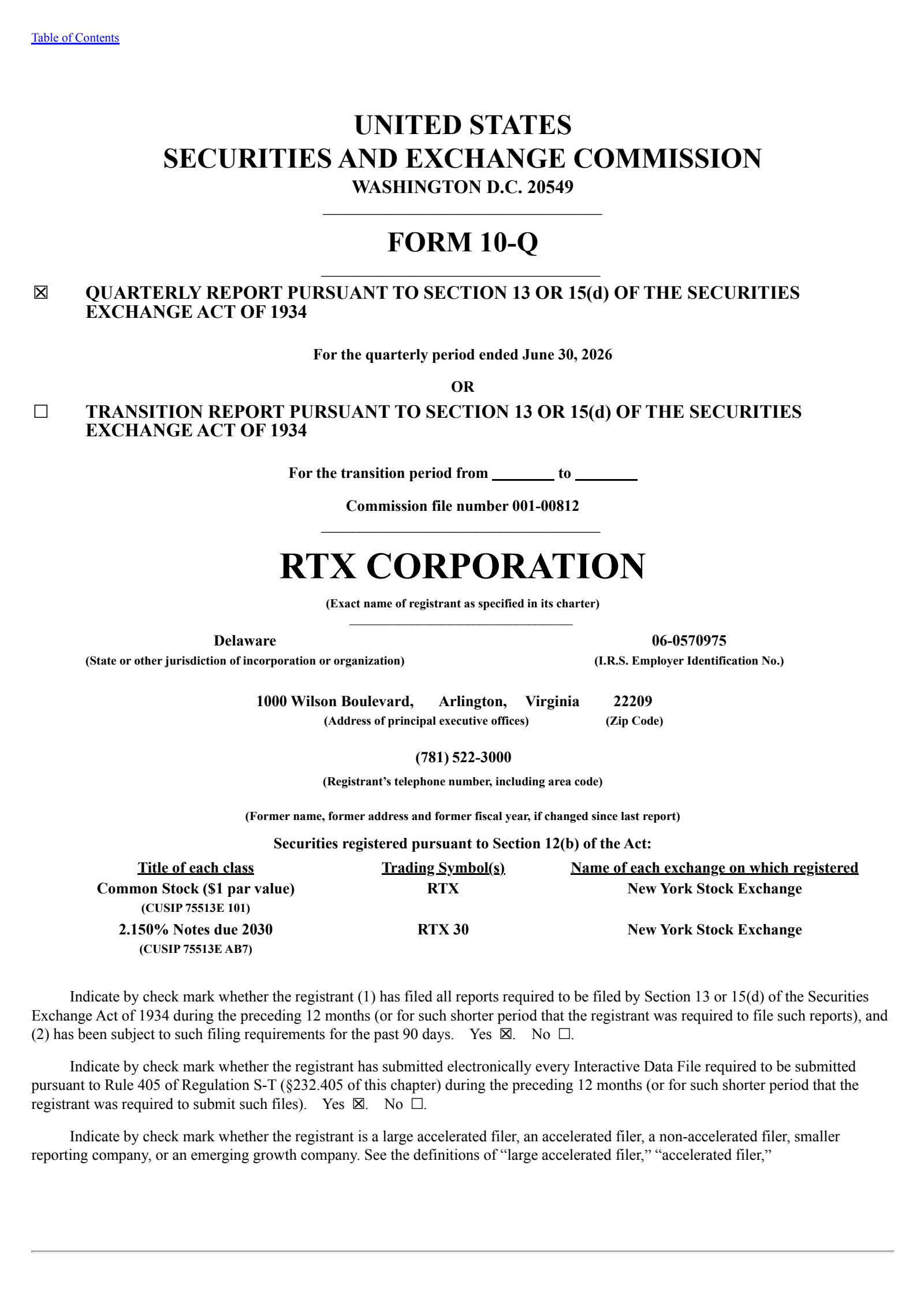 RTX's Q2 2026 Quarterly report