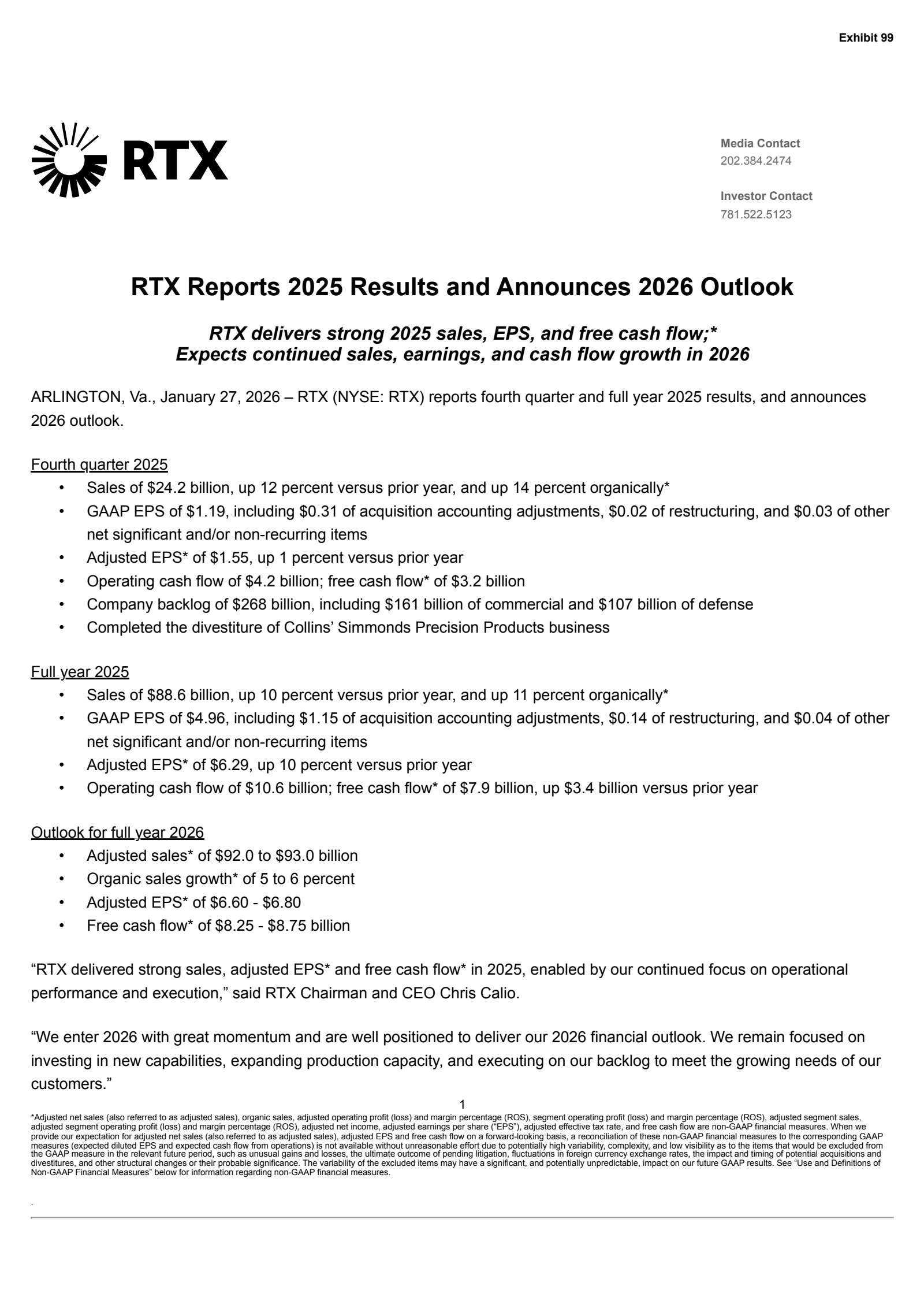 RTX's Q4 2025 Press Release