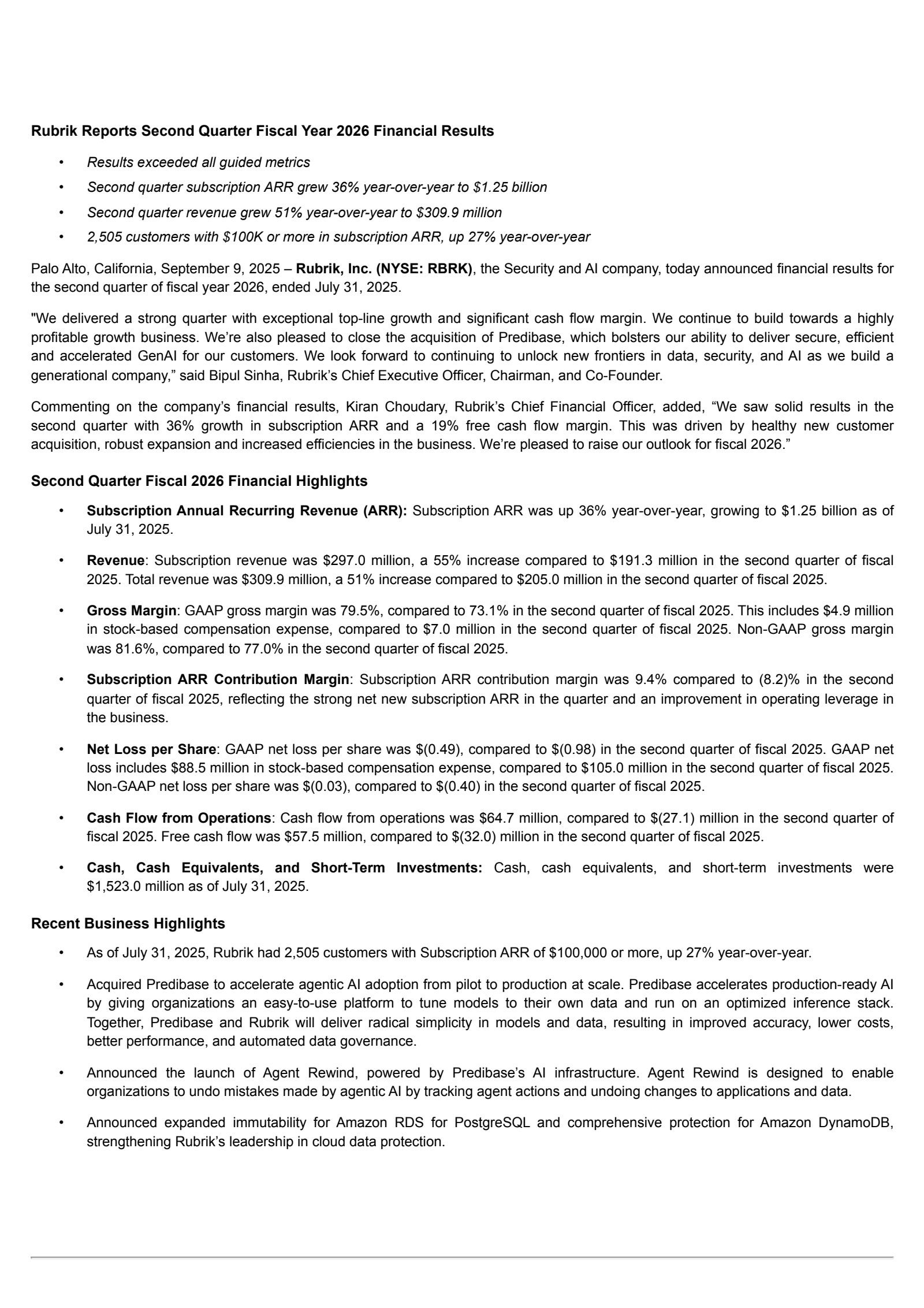 Rubrik's Q2 2026 Earnings Release