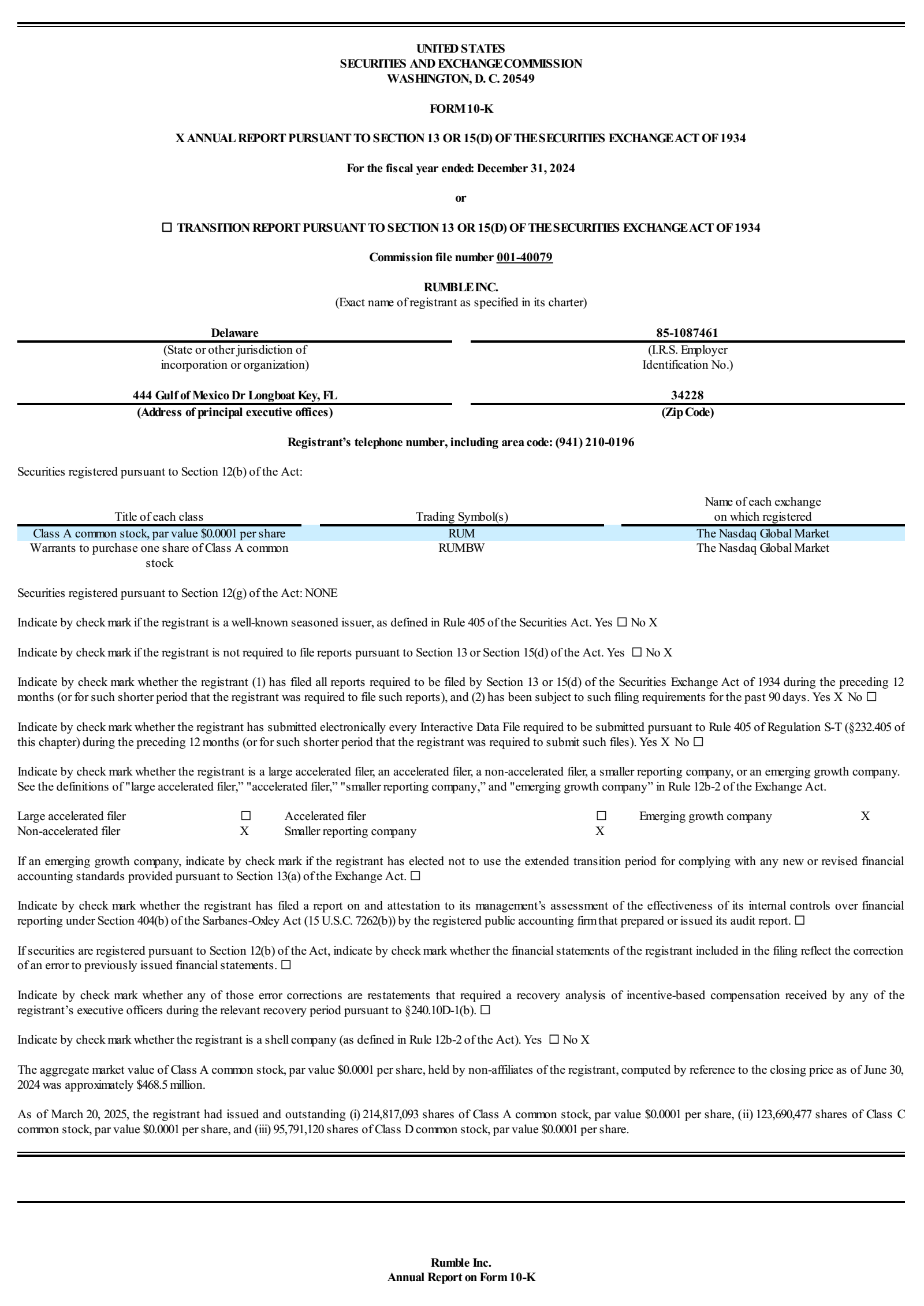 Rumble Reece Report RUM Q4 2024 Earnings Report on 3/25/2025