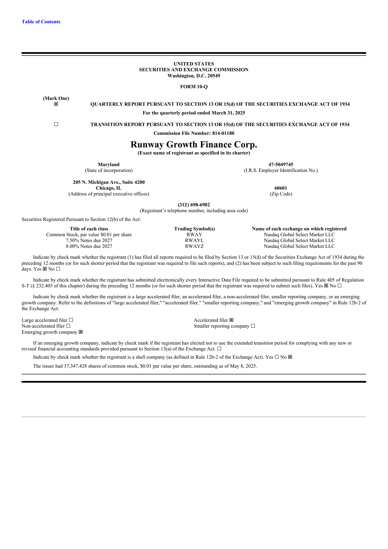 Runway Growth Finance's Q1 2025 Quarterly Report