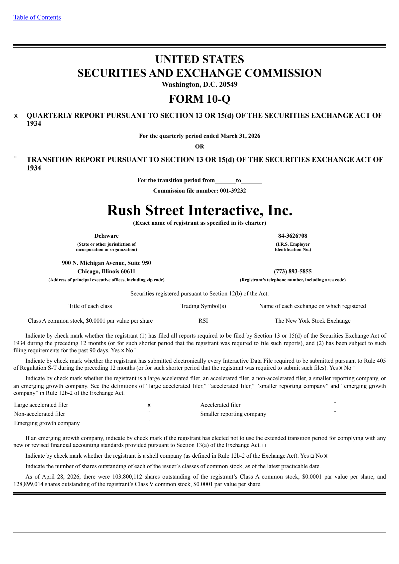 Rush Street Interactive's Q1 2026 Quarterly report
