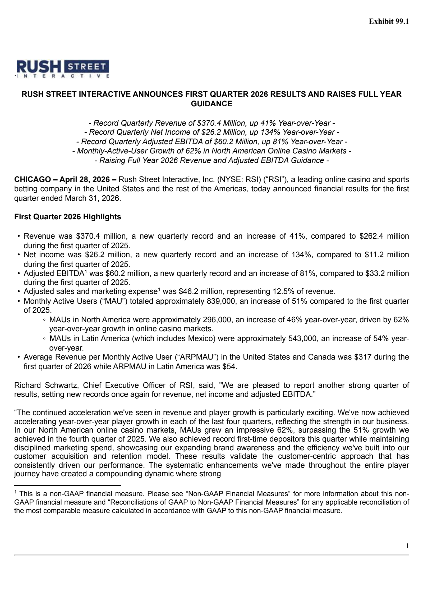 Rush Street Interactive's Q1 2026 Press Release