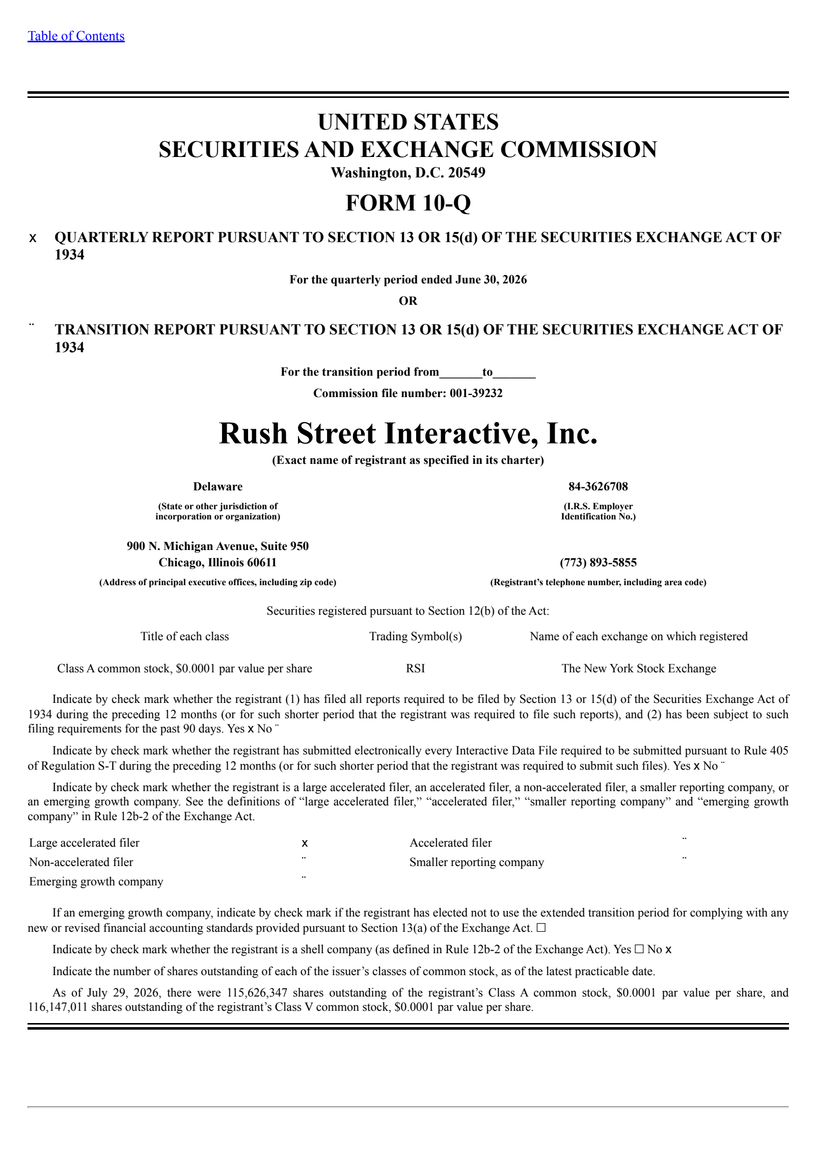 Rush Street Interactive's Q2 2026 Quarterly report