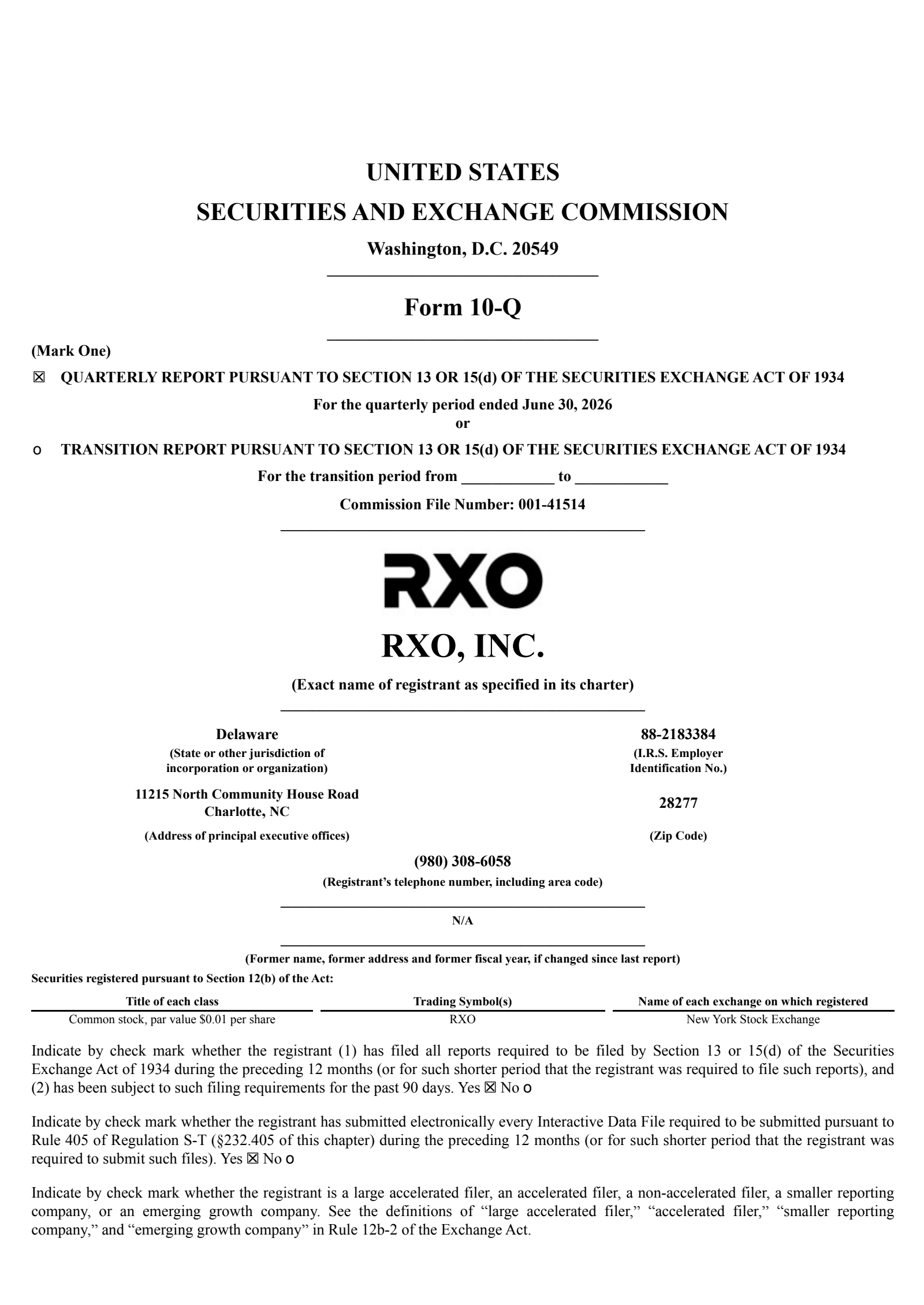 RXO's Q2 2026 Quarterly report