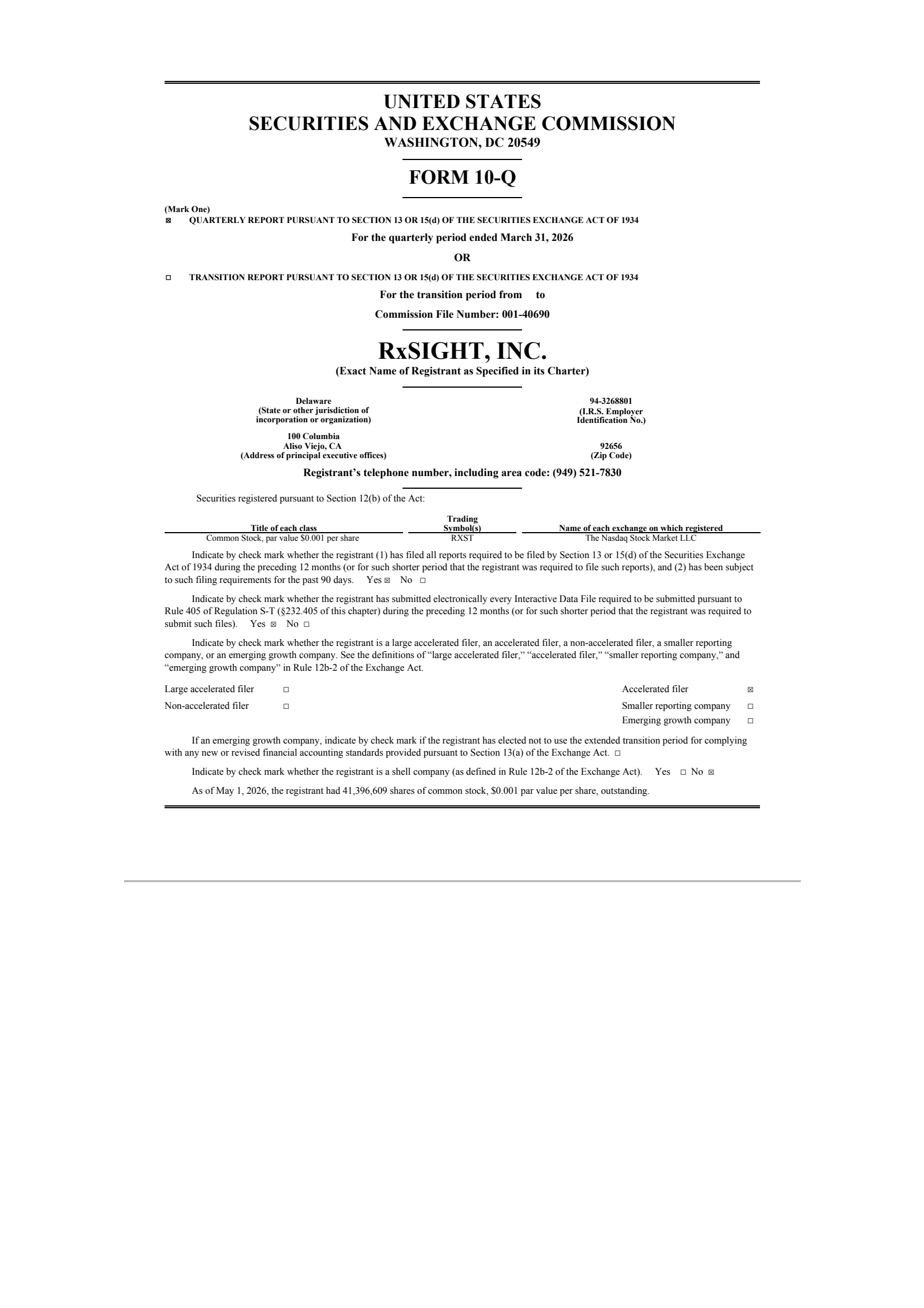 RxSight's Q1 2026 Quarterly report