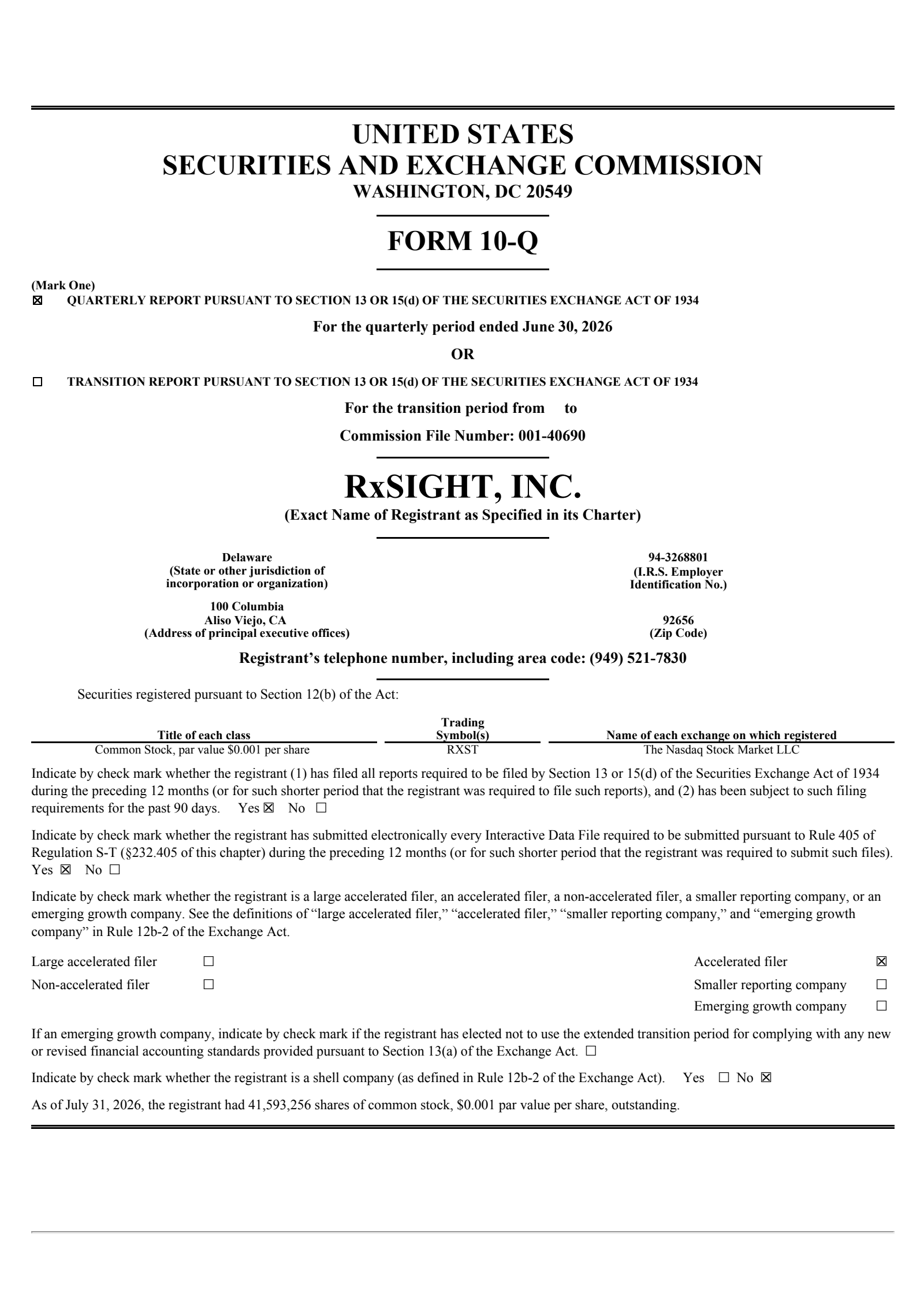RxSight's Q2 2026 Quarterly report